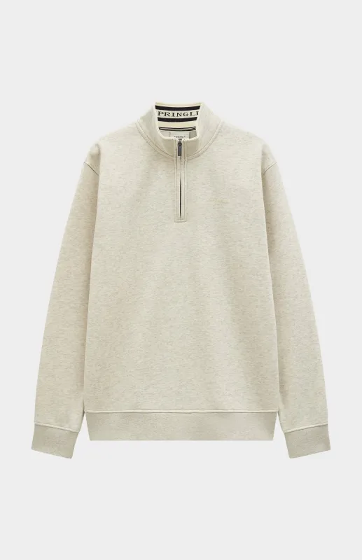 Men's Qtr Zip Track Jumper In Ecru Beige Melange made by Pringle
