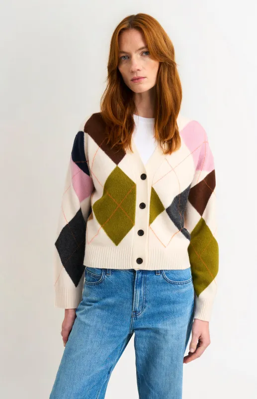 Women's Supersoft Lambswool Argyle Cardigan In Ecru / Multi sold by Pringle of Scotland