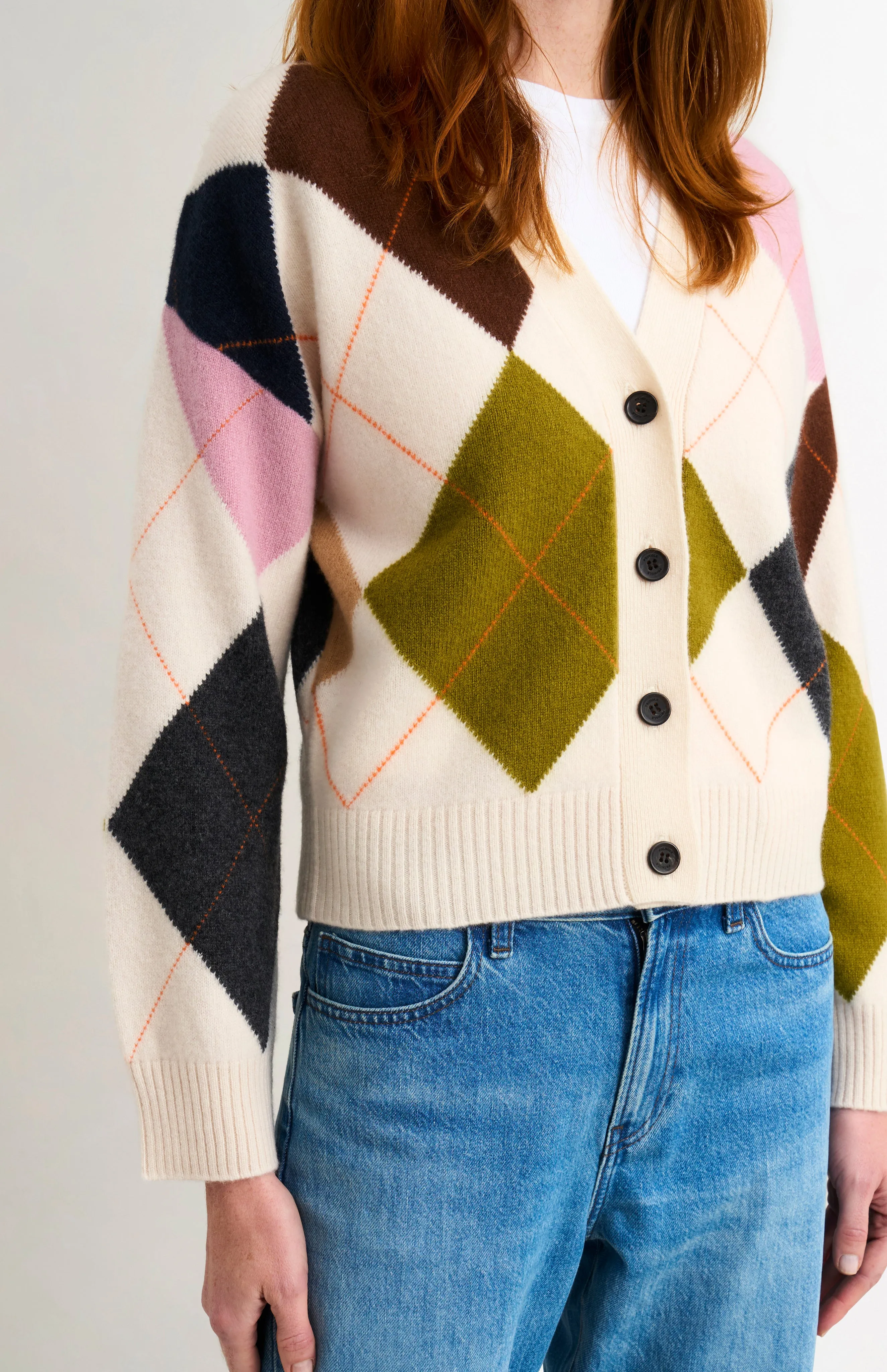 Women's Supersoft Lambswool Argyle Cardigan In Ecru / Multi sold by Pringle of Scotland product image thumbnail 3
