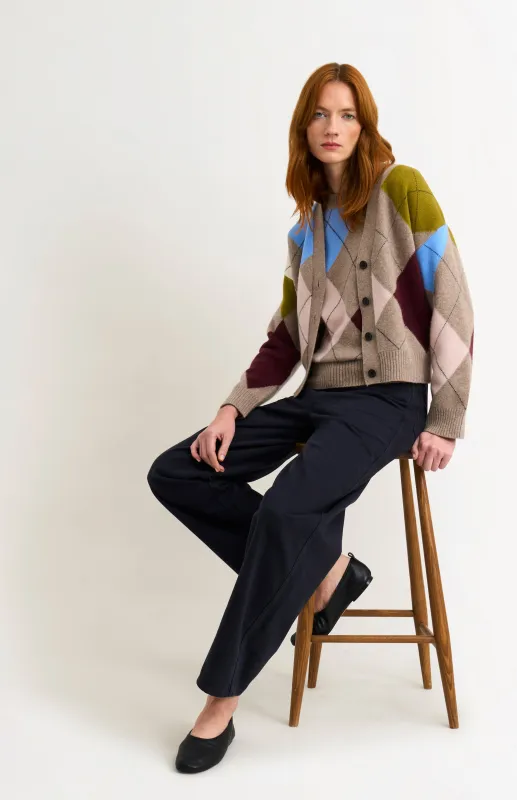 Women's Supersoft Lambswool Argyle Cardigan In Mushroom / Multi sold by Pringle of Scotland