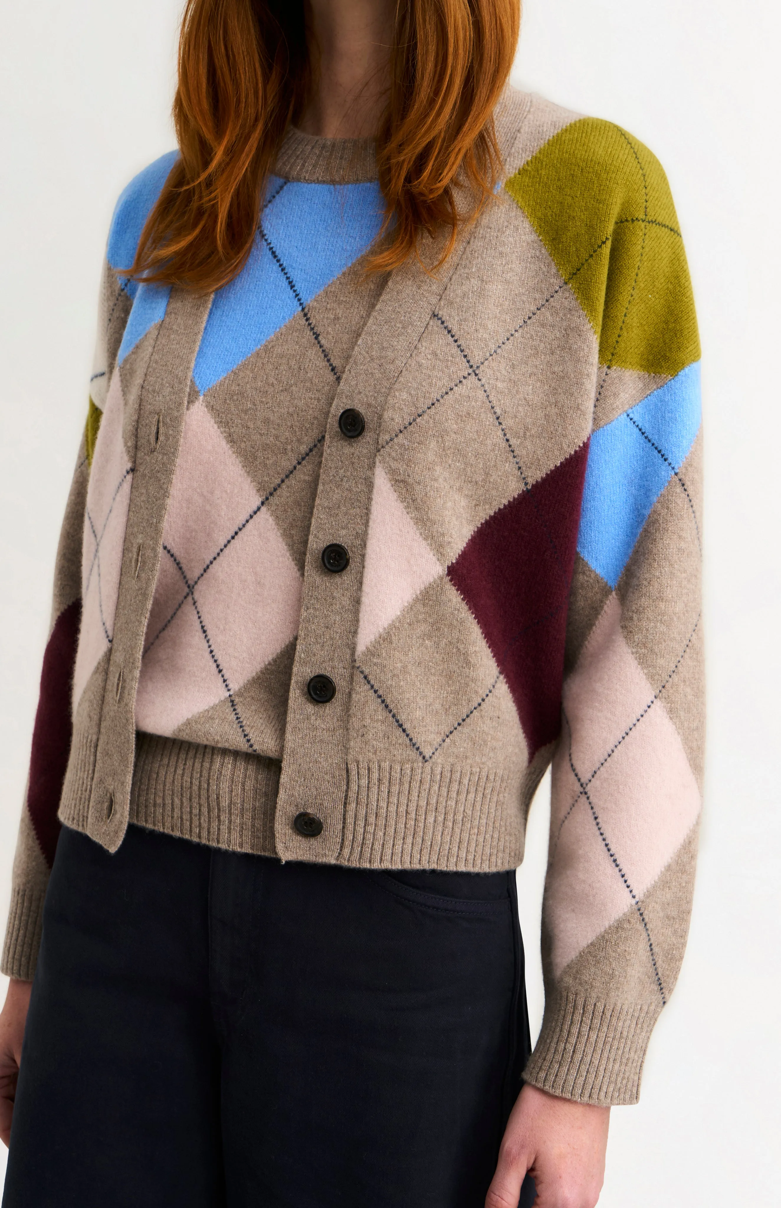 Women's Supersoft Lambswool Argyle Cardigan In Mushroom / Multi sold by Pringle of Scotland product image thumbnail 3