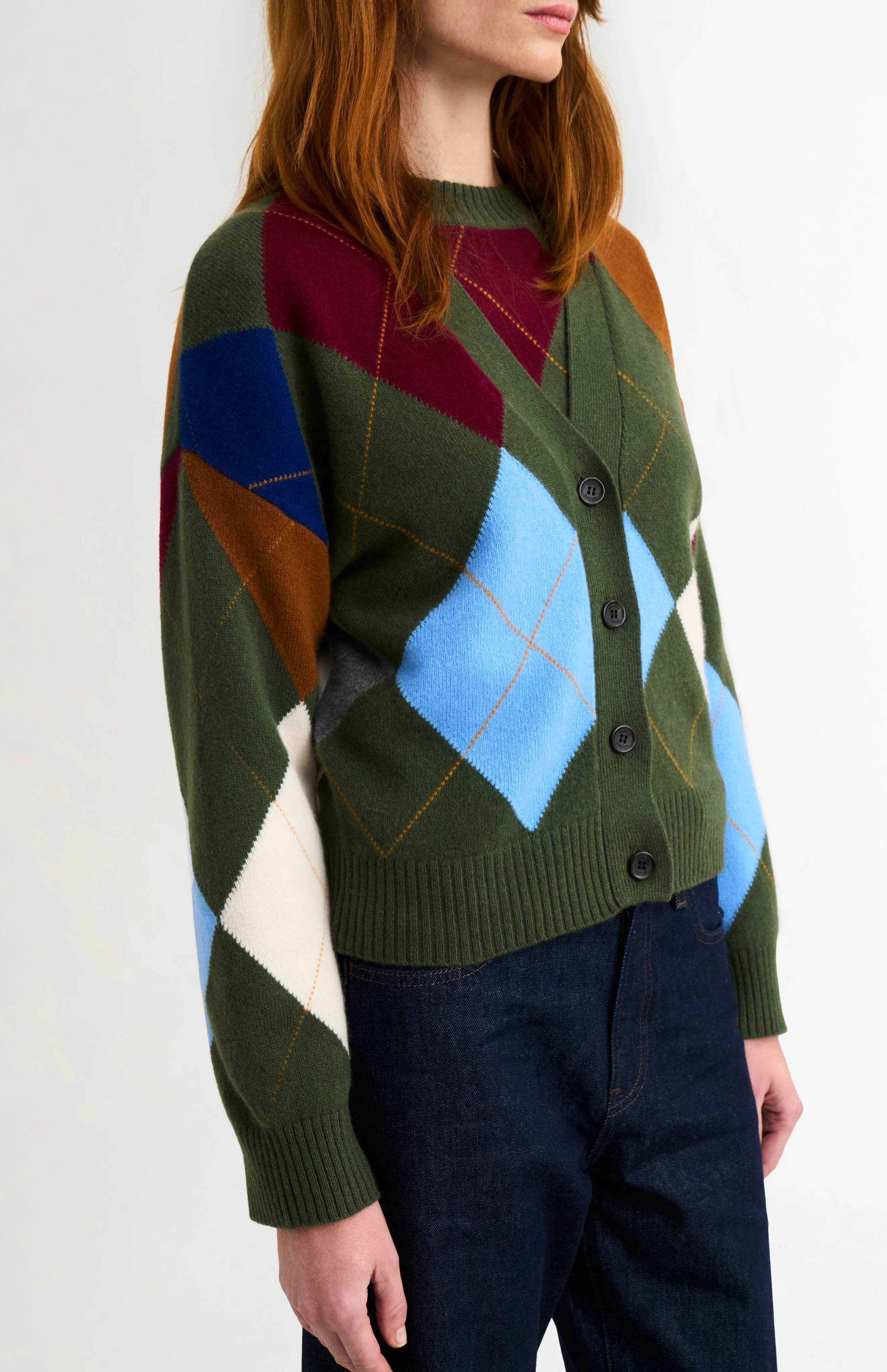 Women's Supersoft Lambswool Argyle Cardigan In Olive Green / Multi sold by Pringle of Scotland product image thumbnail 3