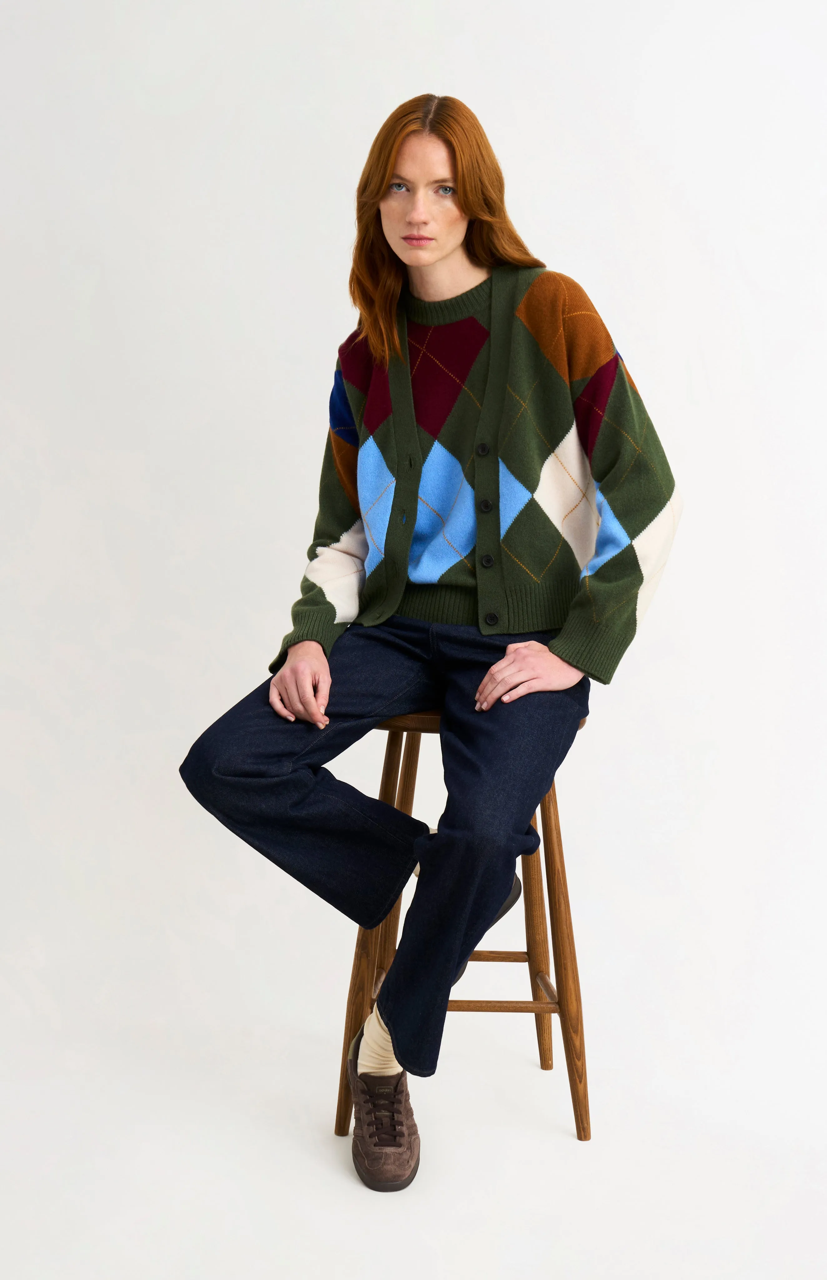 Women's Supersoft Lambswool Argyle Cardigan In Olive Green / Multi sold by Pringle of Scotland product image thumbnail 2