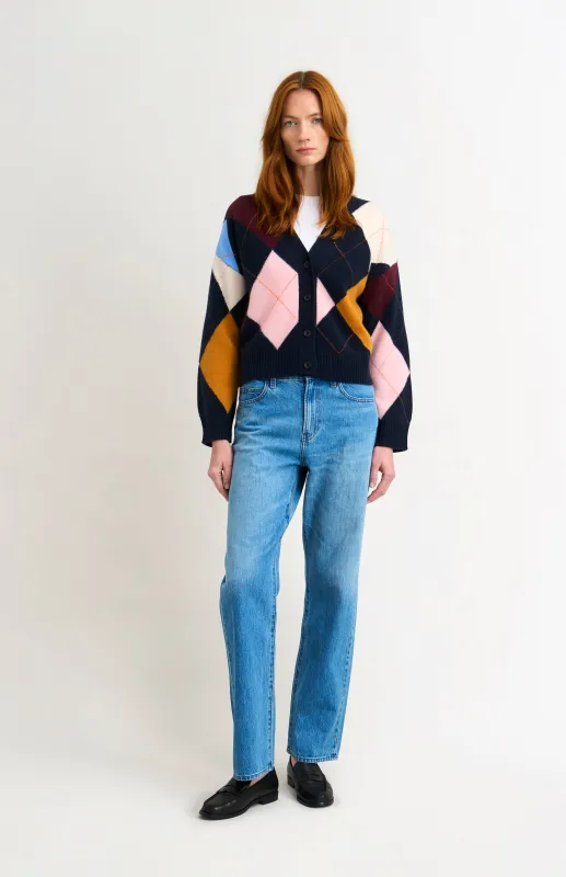 Women's Supersoft Lambswool Argyle Cardigan In Navy / Multi sold by Pringle of Scotland