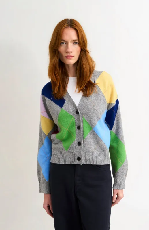 Women's Supersoft Lambswool Argyle Cardigan In Grey Melange / Multi sold by Pringle of Scotland