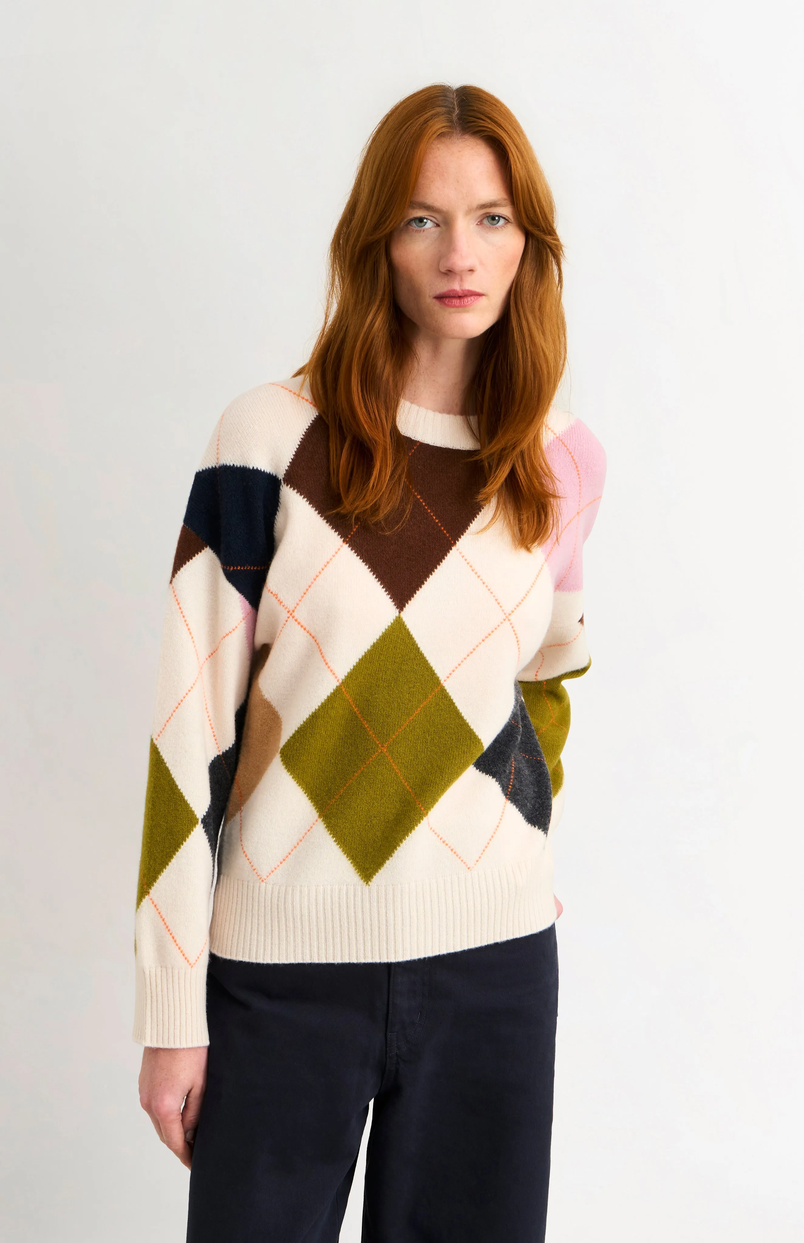 Women's Crew Neck Supersoft Lambswool Argyle Jumper In Ecru / Multi sold by Pringle of Scotland product image thumbnail 3