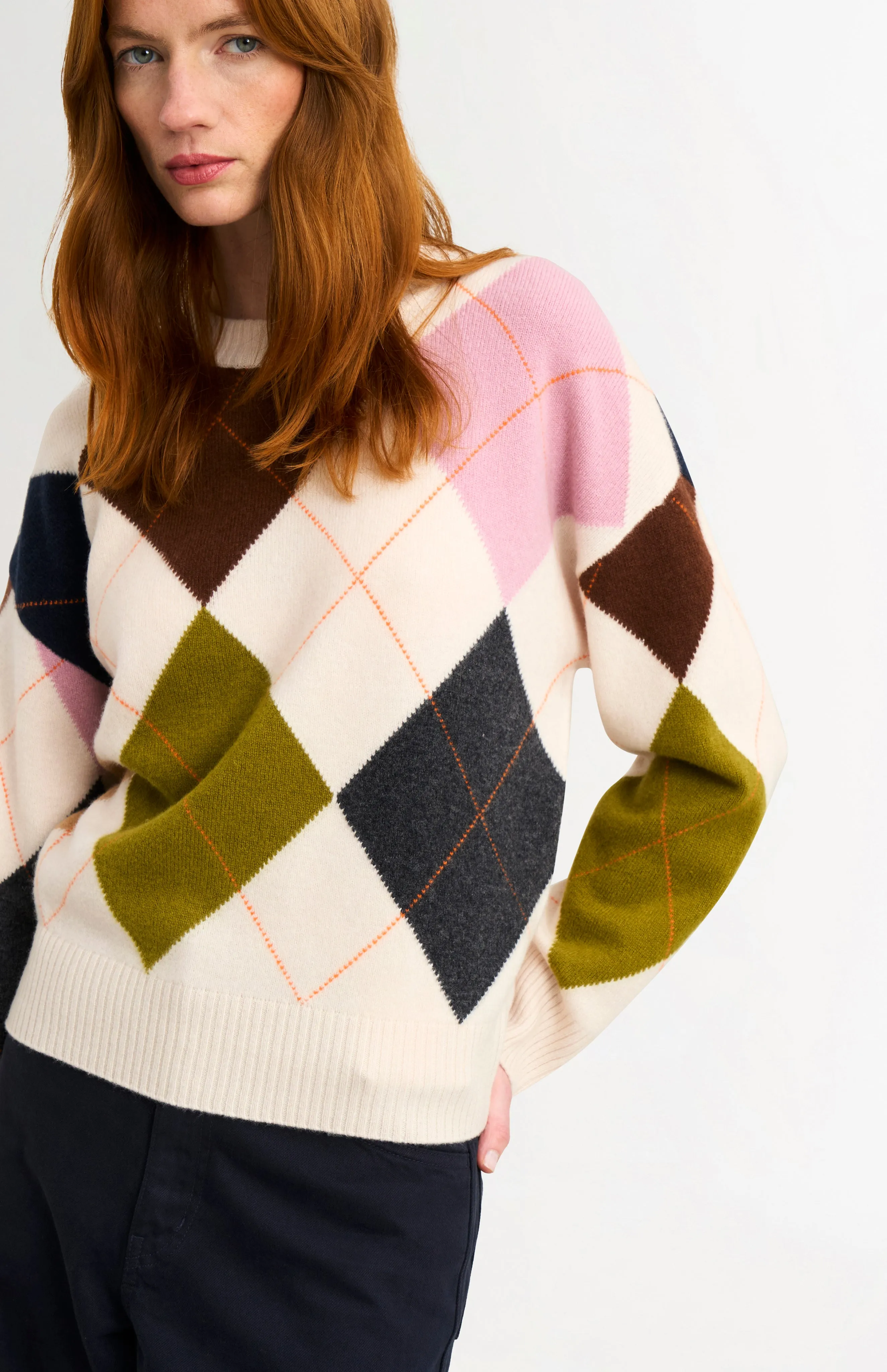 Women's Crew Neck Supersoft Lambswool Argyle Jumper In Ecru / Multi sold by Pringle of Scotland product image thumbnail 5