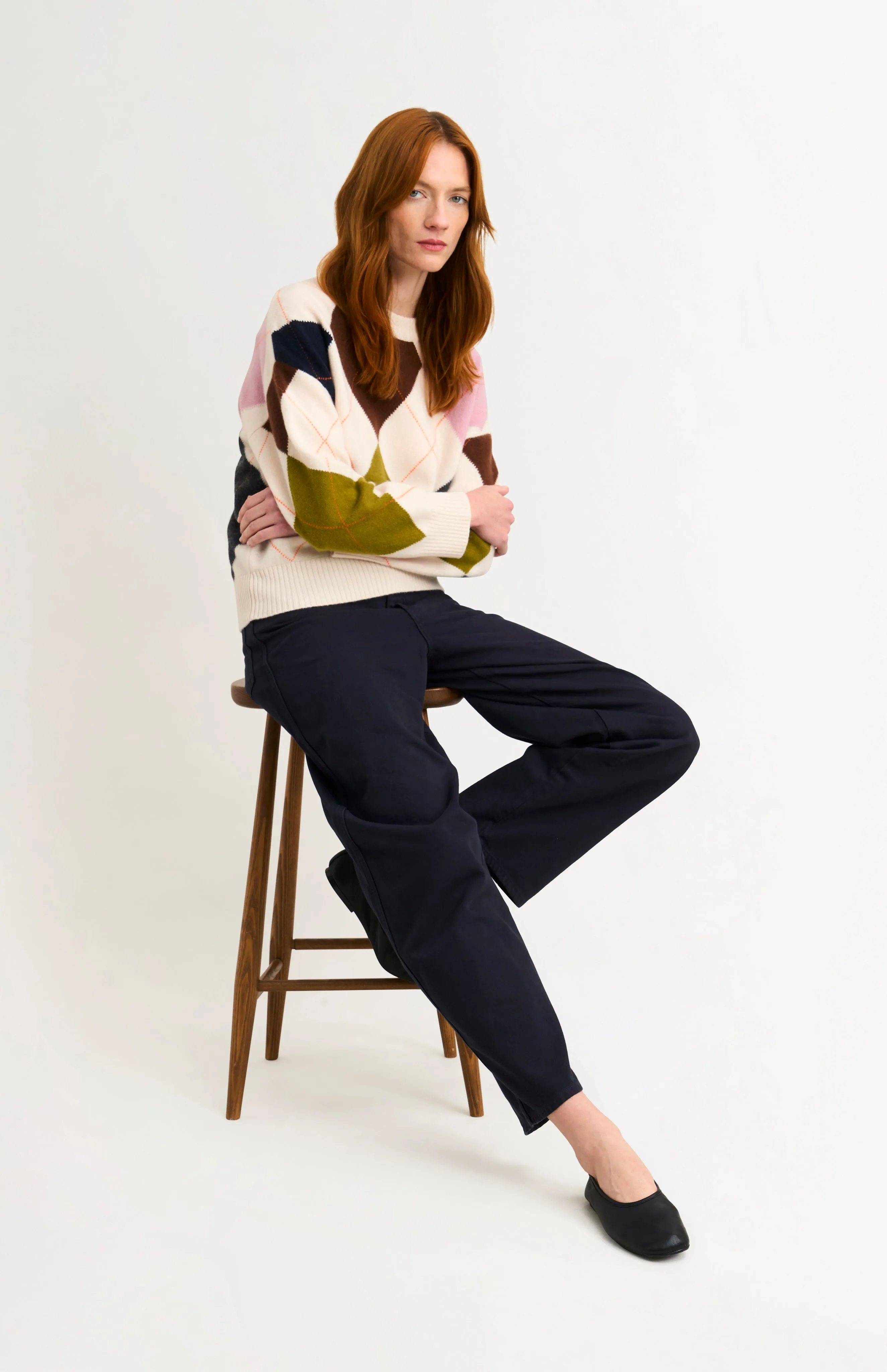 Women's Crew Neck Supersoft Lambswool Argyle Jumper In Ecru / Multi sold by Pringle of Scotland product image thumbnail 2