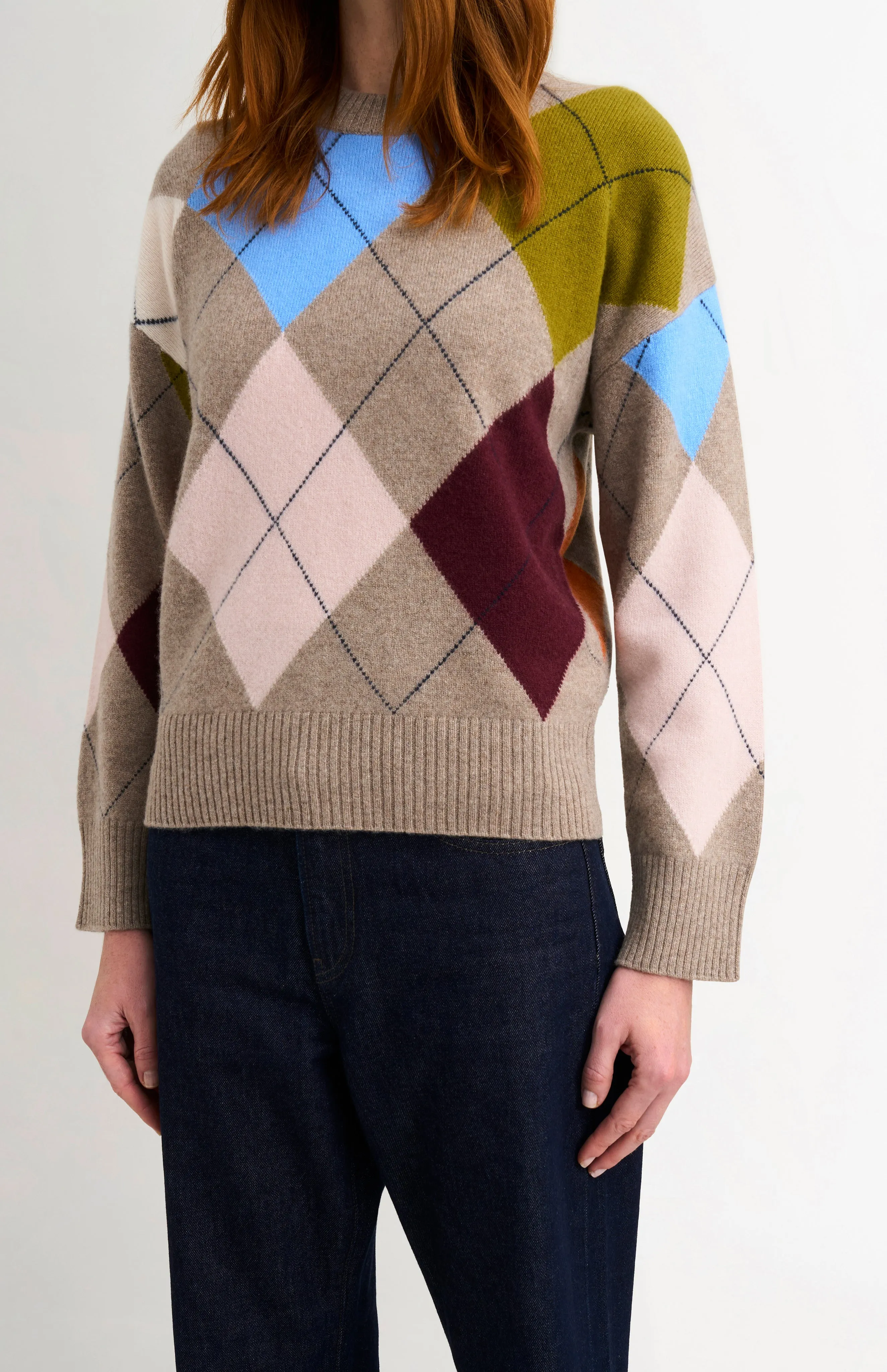 Women's Crew Neck Supersoft Lambswool Argyle Jumper In Mushroom / Multi sold by Pringle of Scotland product image thumbnail 3