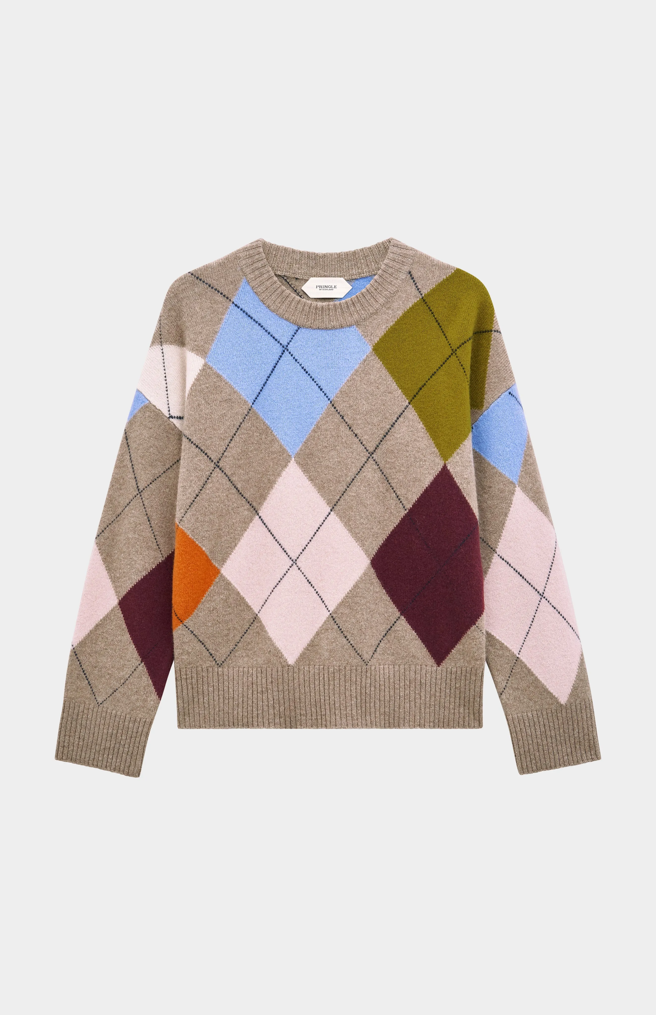 Women's Crew Neck Supersoft Lambswool Argyle Jumper In Mushroom / Multi sold by Pringle of Scotland product image thumbnail 4