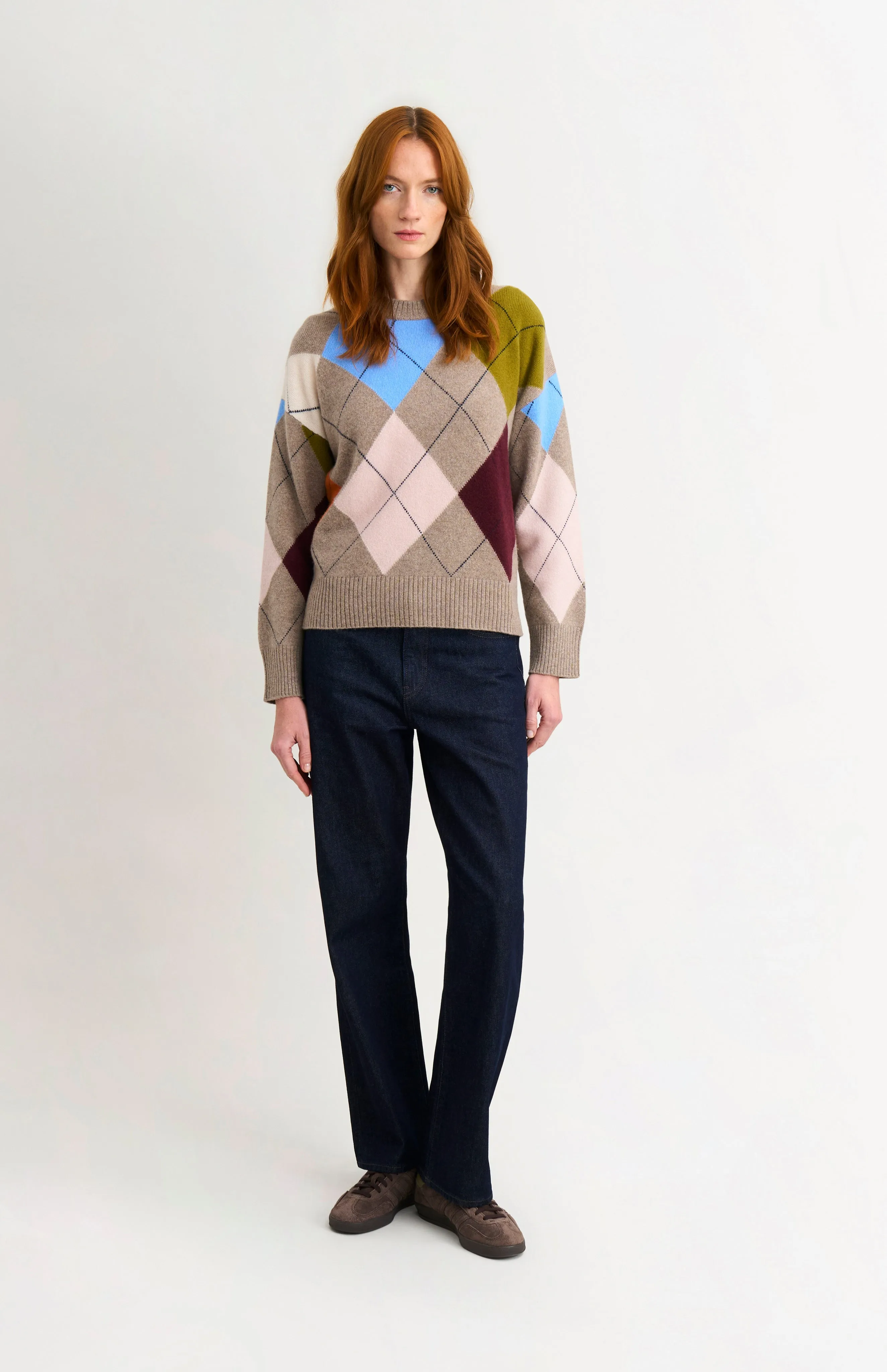 Women's Crew Neck Supersoft Lambswool Argyle Jumper In Mushroom / Multi sold by Pringle of Scotland product image thumbnail 2
