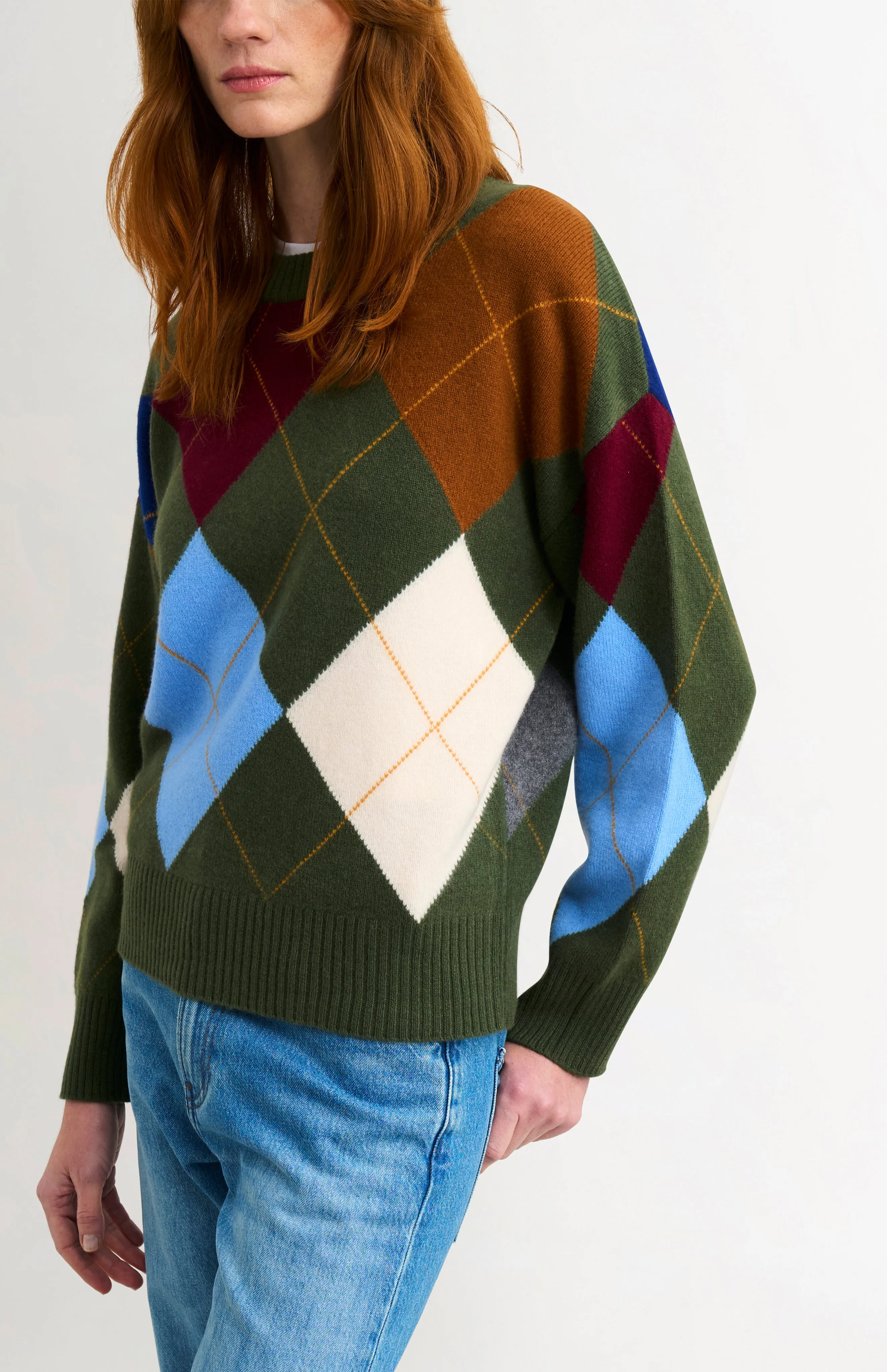 Women's Crew Neck Supersoft Lambswool Argyle Jumper In Olive Green / Multi sold by Pringle of Scotland product image thumbnail 3