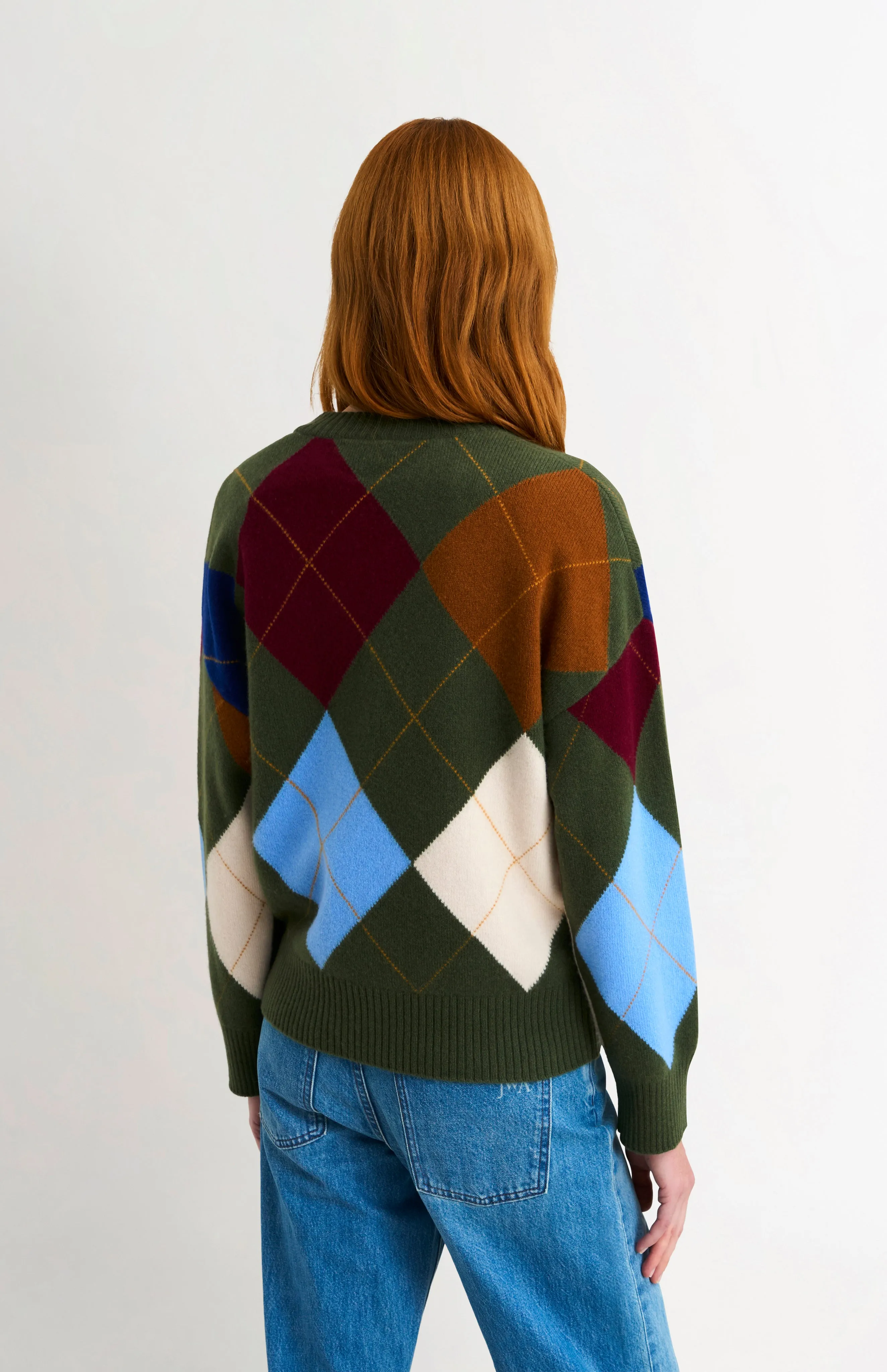 Women's Crew Neck Supersoft Lambswool Argyle Jumper In Olive Green / Multi sold by Pringle of Scotland product image thumbnail 5