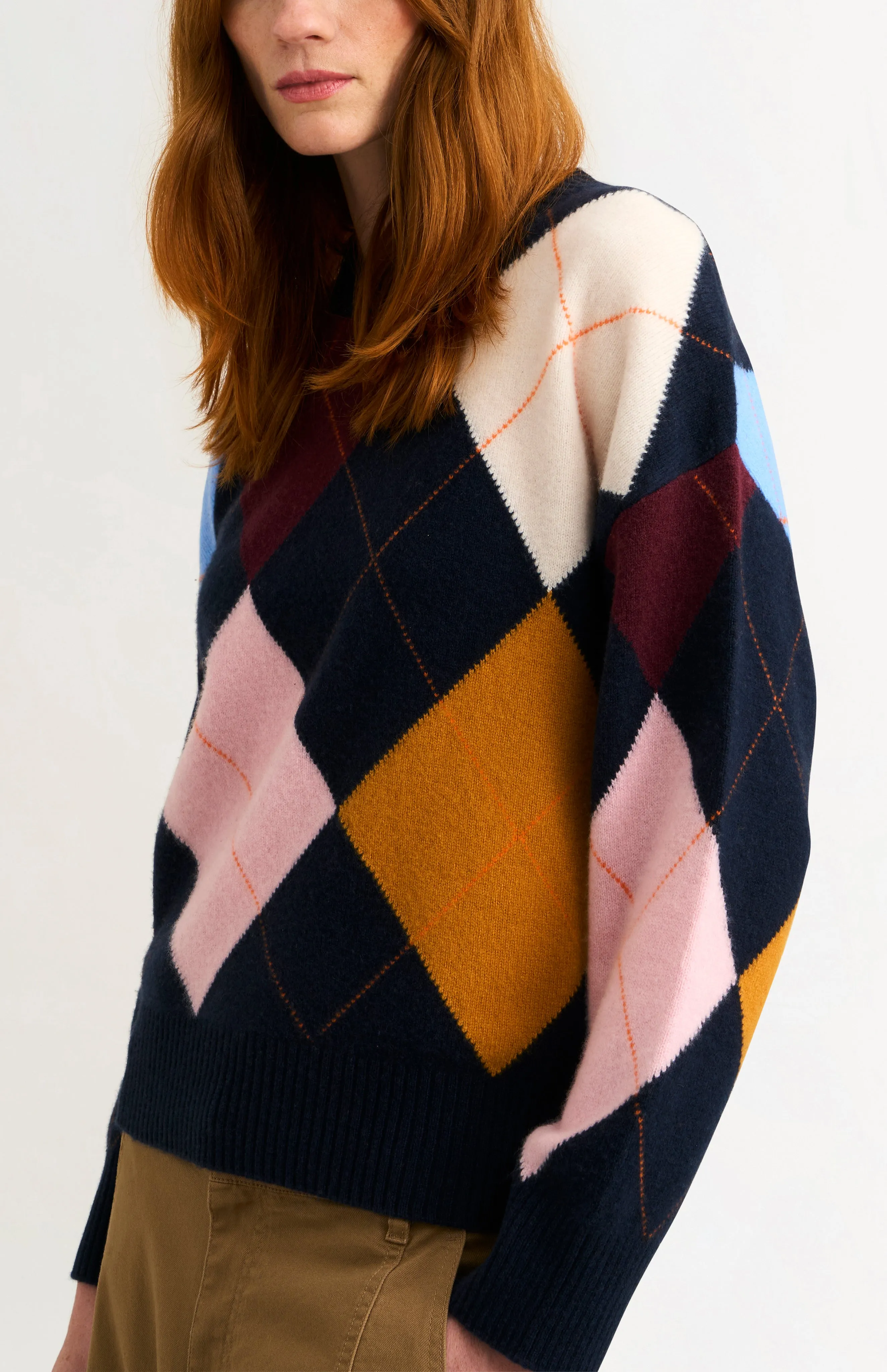 Women's Crew Neck Supersoft Lambswool Argyle Jumper In Navy / Multi sold by Pringle of Scotland product image thumbnail 3