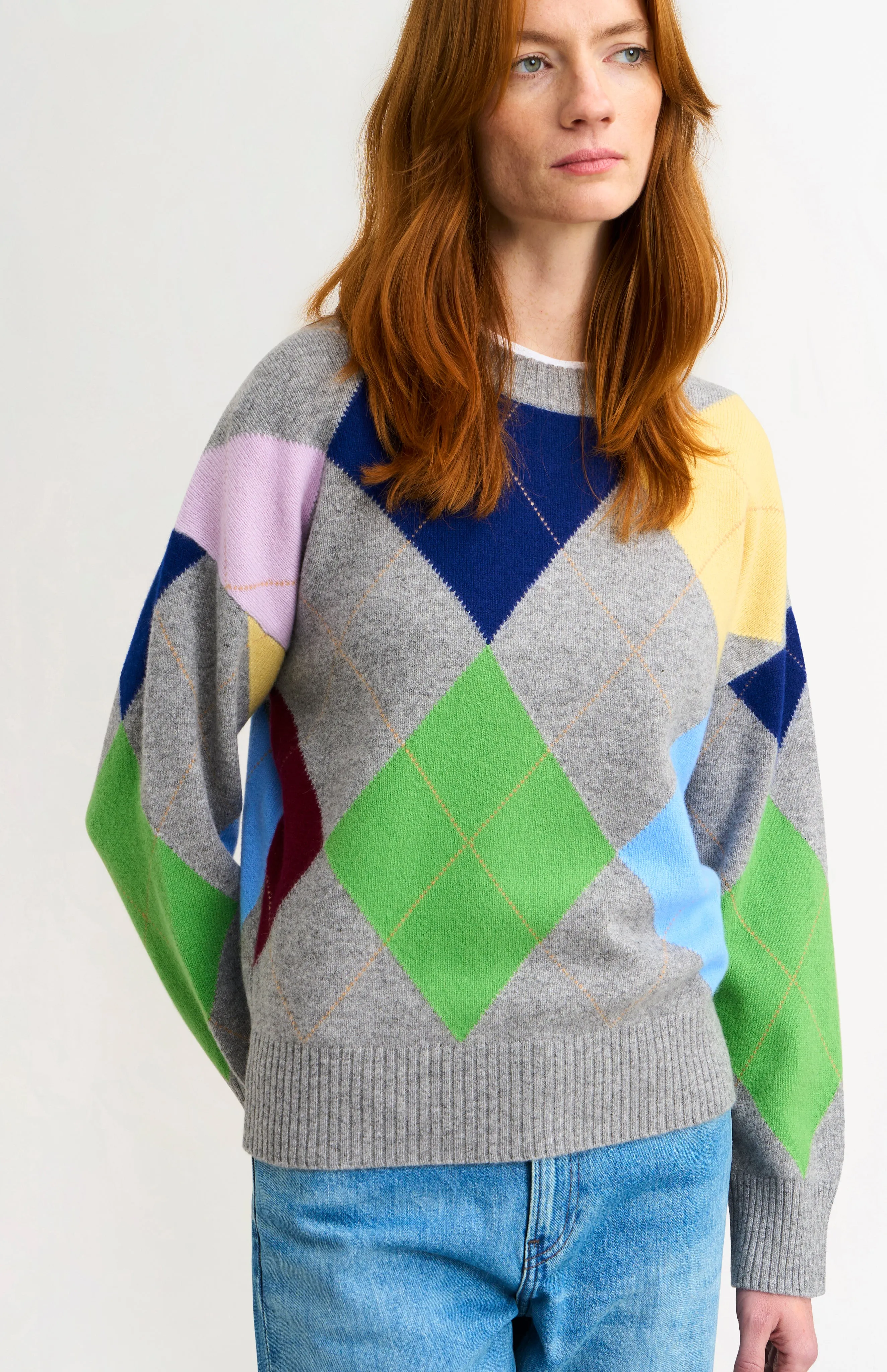 Women's Crew Neck Supersoft Lambswool Argyle Jumper In Grey Melange / Multi sold by Pringle of Scotland product image thumbnail 3