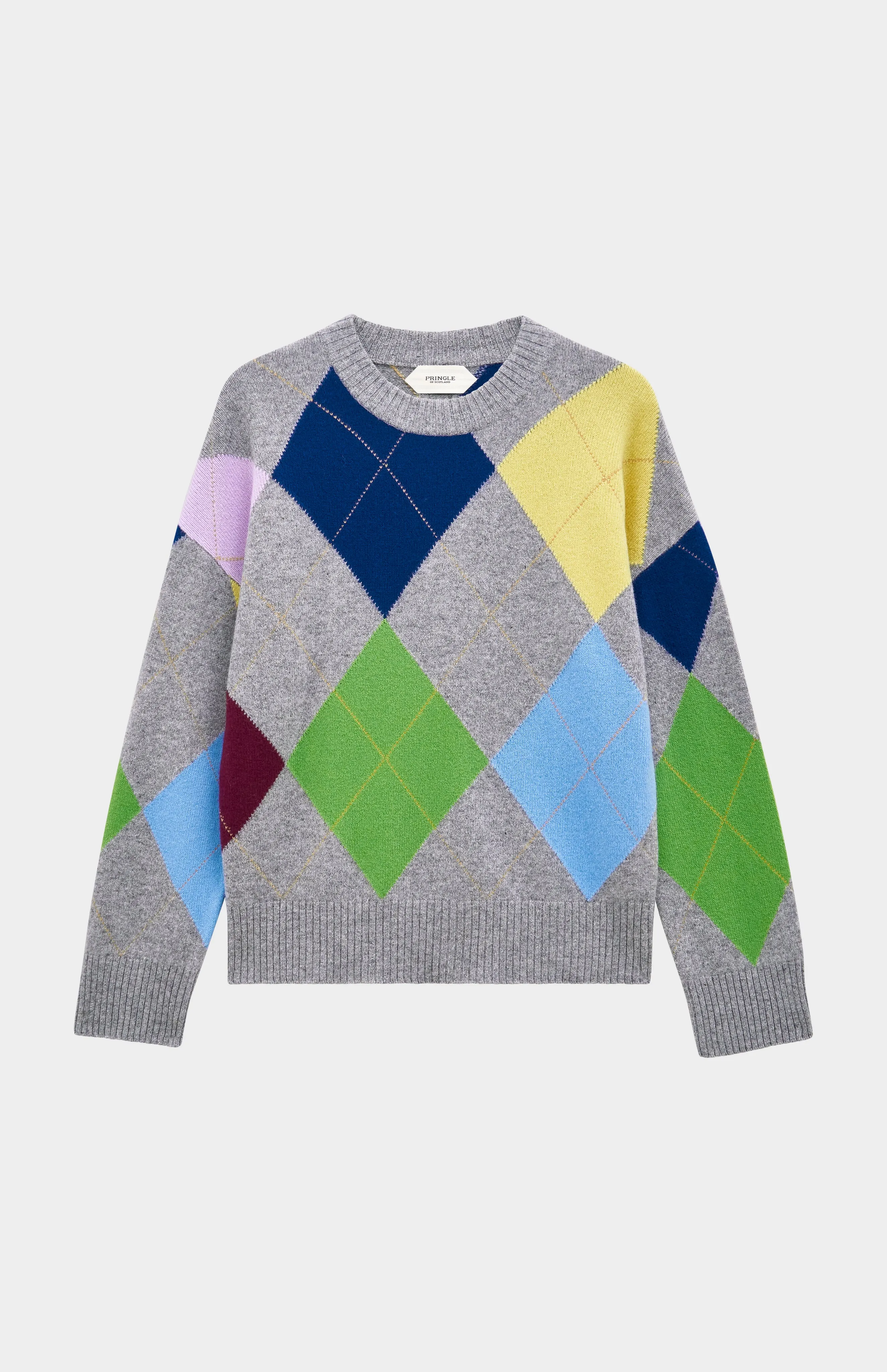 Women's Crew Neck Supersoft Lambswool Argyle Jumper In Grey Melange / Multi sold by Pringle of Scotland product image thumbnail 4