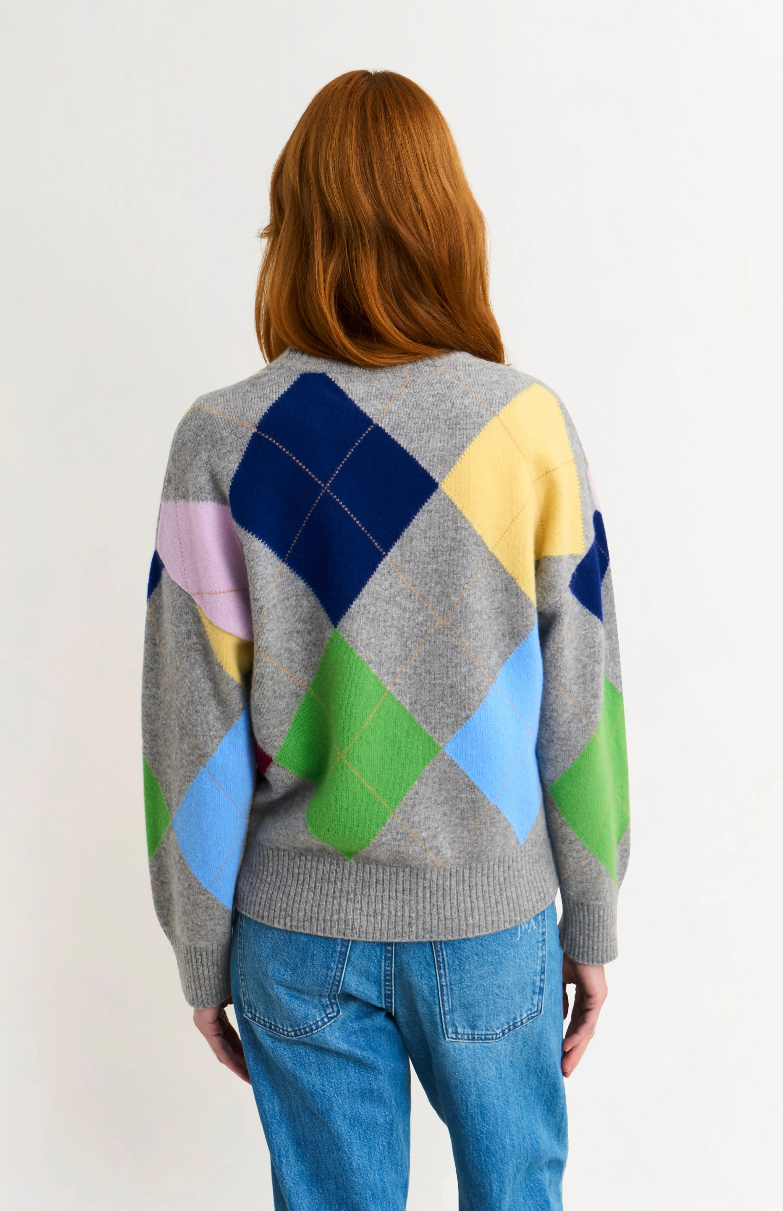 Women's Crew Neck Supersoft Lambswool Argyle Jumper In Grey Melange / Multi sold by Pringle of Scotland product image thumbnail 5