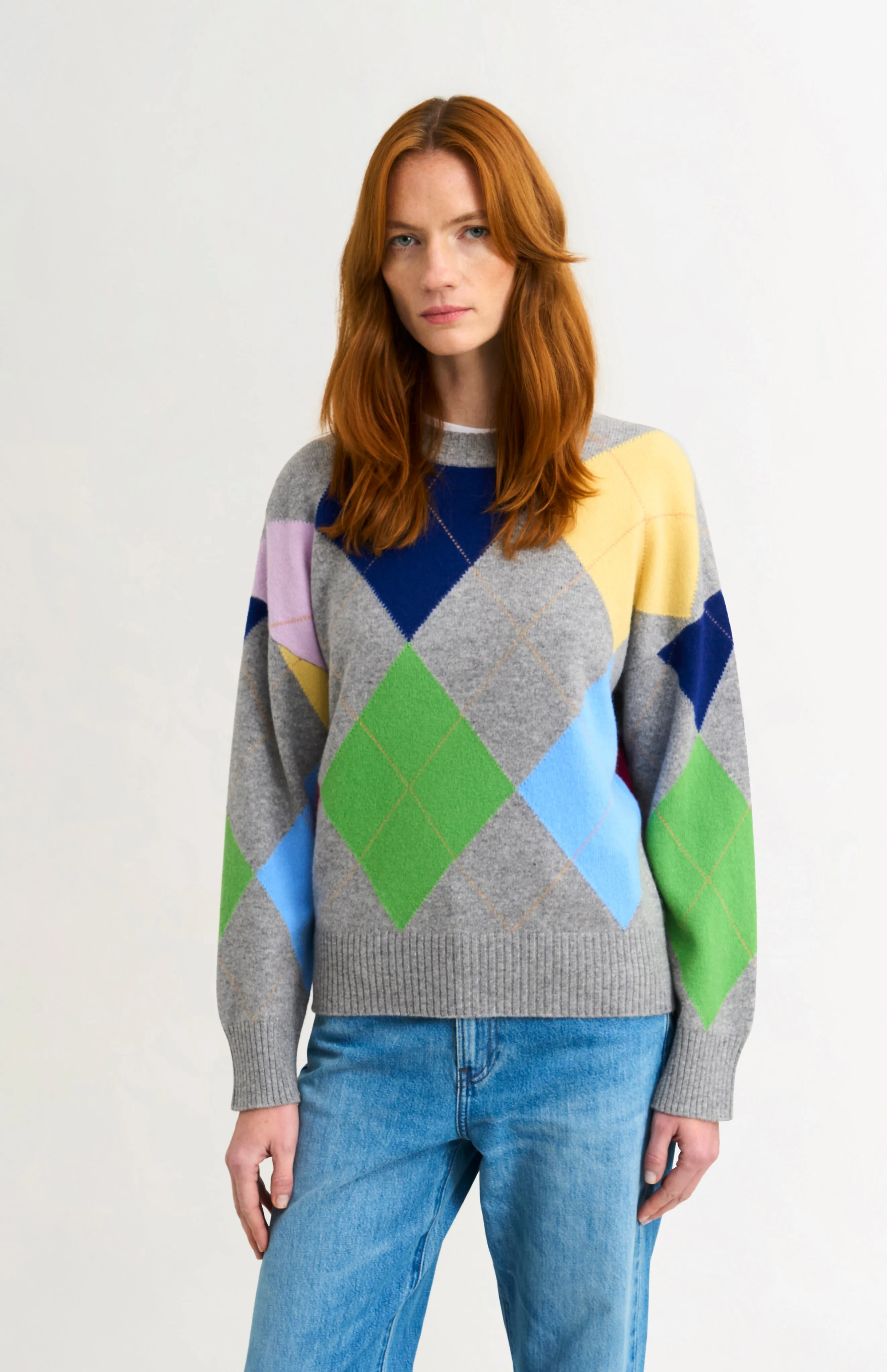 Women's Crew Neck Supersoft Lambswool Argyle Jumper In Grey Melange / Multi sold by Pringle of Scotland product image thumbnail 2