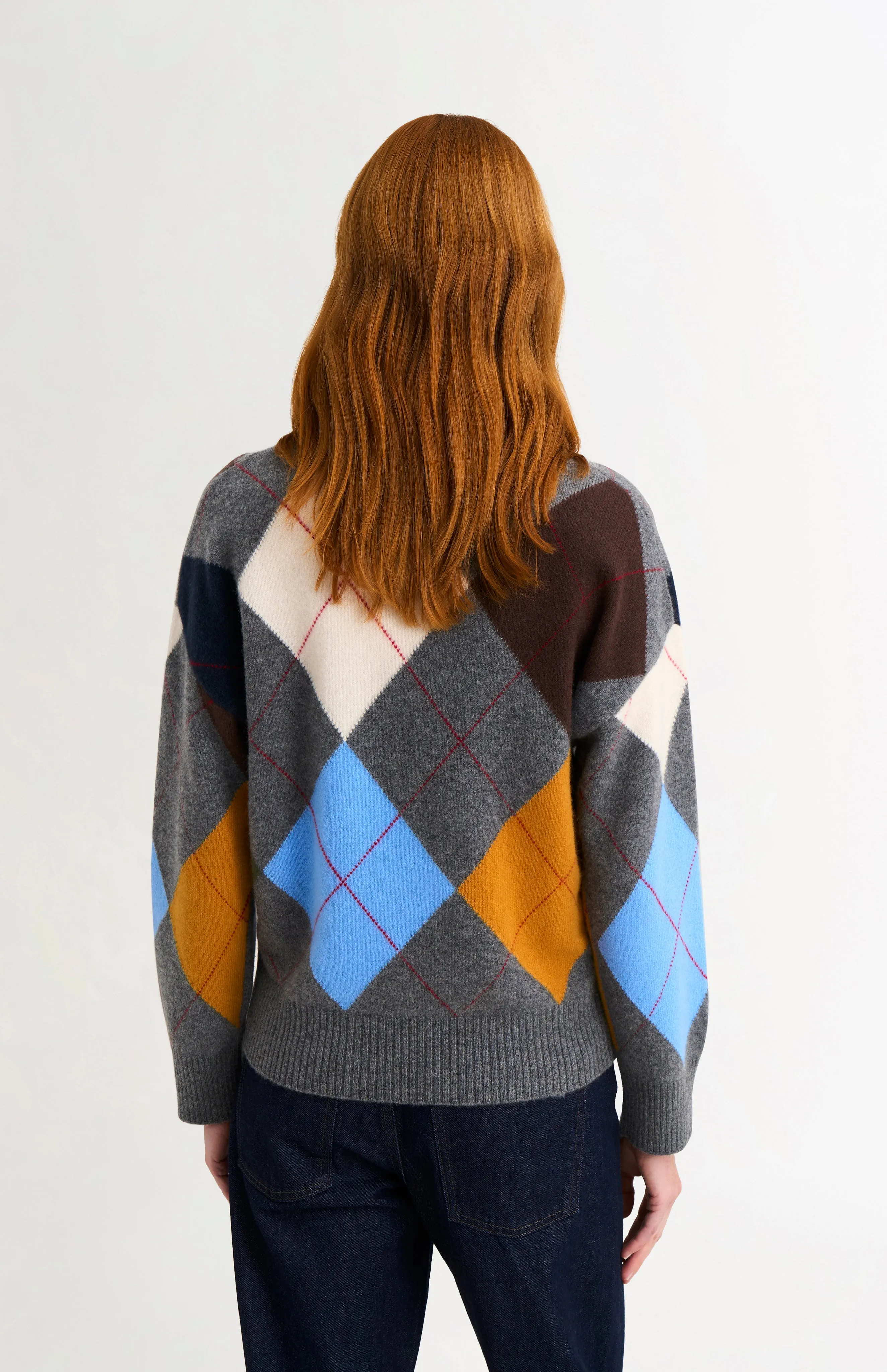 Pringle Women's Crew Neck Supersoft Lambswool Argyle Jumper In Charcoal / Multi sold by Pringle of Scotland product image thumbnail 5