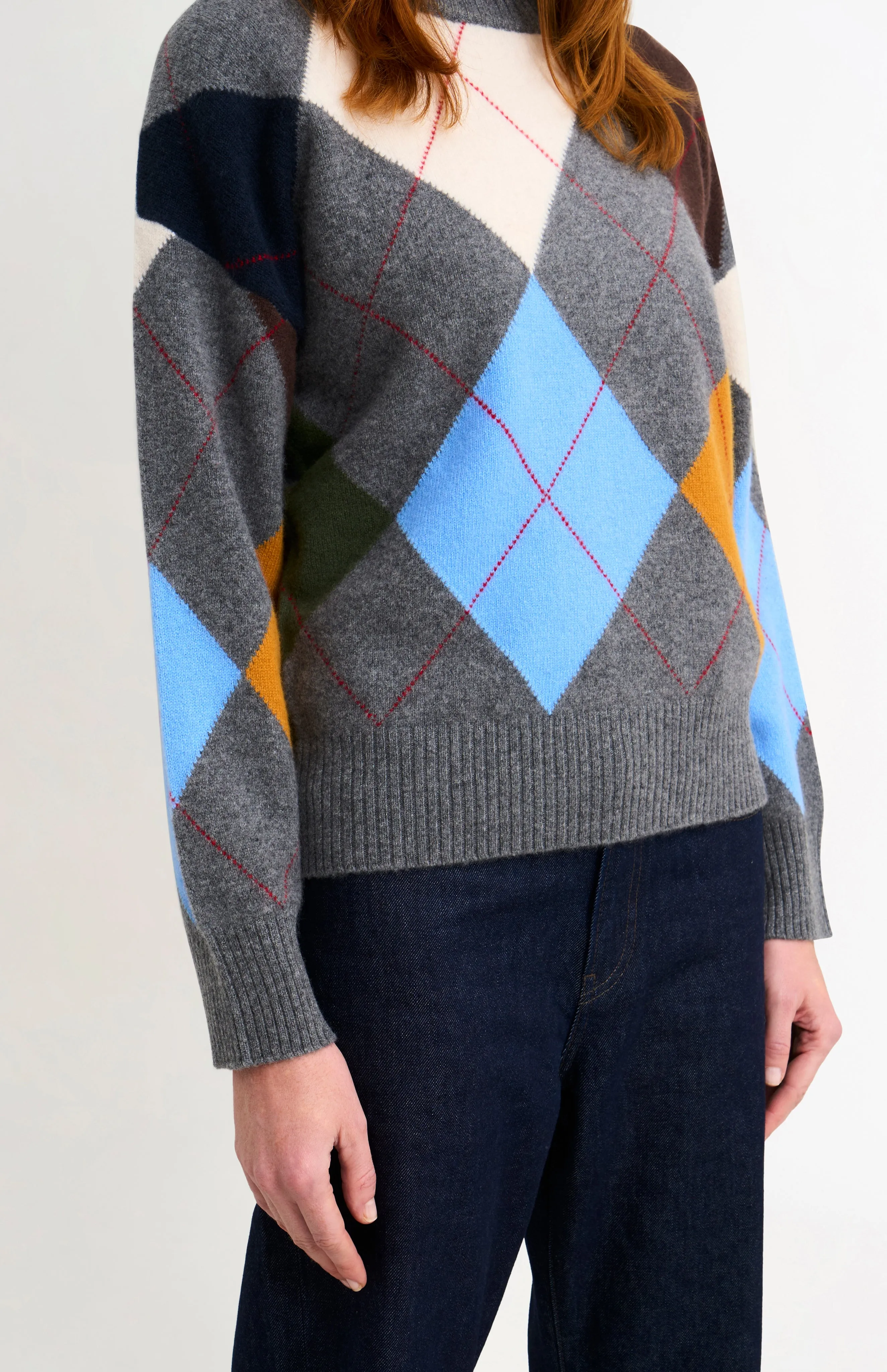 Pringle Women's Crew Neck Supersoft Lambswool Argyle Jumper In Charcoal / Multi sold by Pringle of Scotland product image thumbnail 3