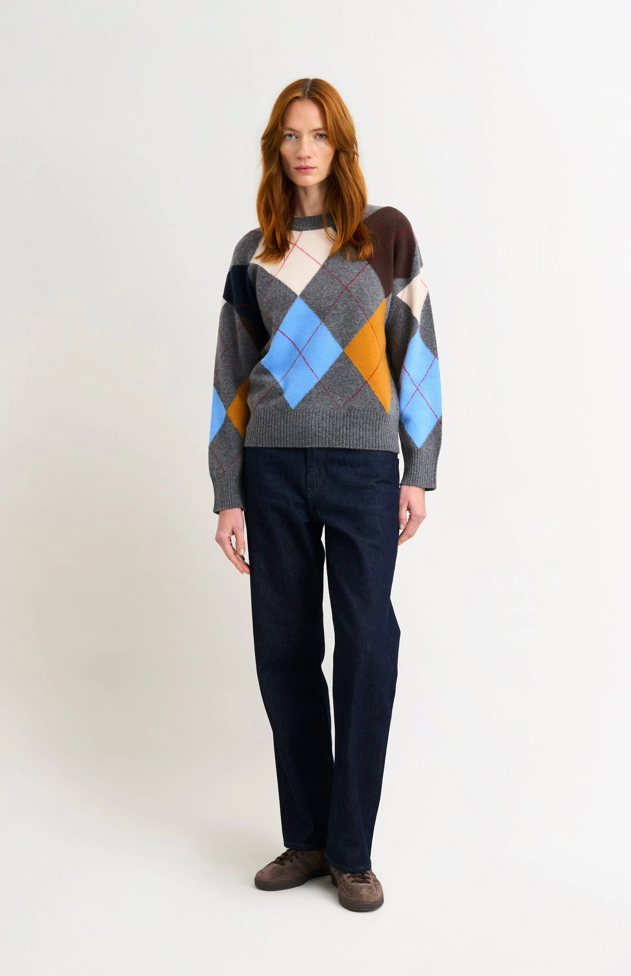 Pringle Women's Crew Neck Supersoft Lambswool Argyle Jumper In Charcoal / Multi sold by Pringle of Scotland product image thumbnail 2