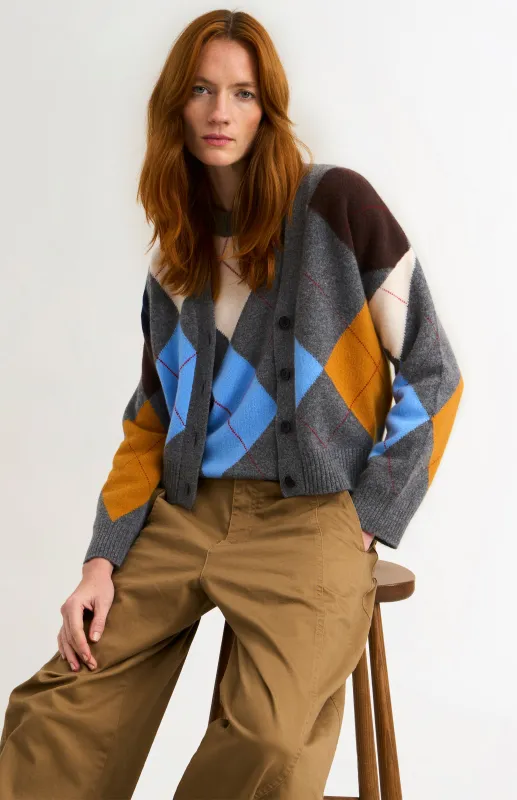 Women's Supersoft Lambswool Argyle Cardigan In Charcoal / Multi made by Pringle of Scotland