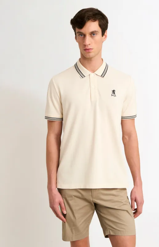 Men's Cotton Pique Polo Shirt With Tipping In Ecru made by Pringle