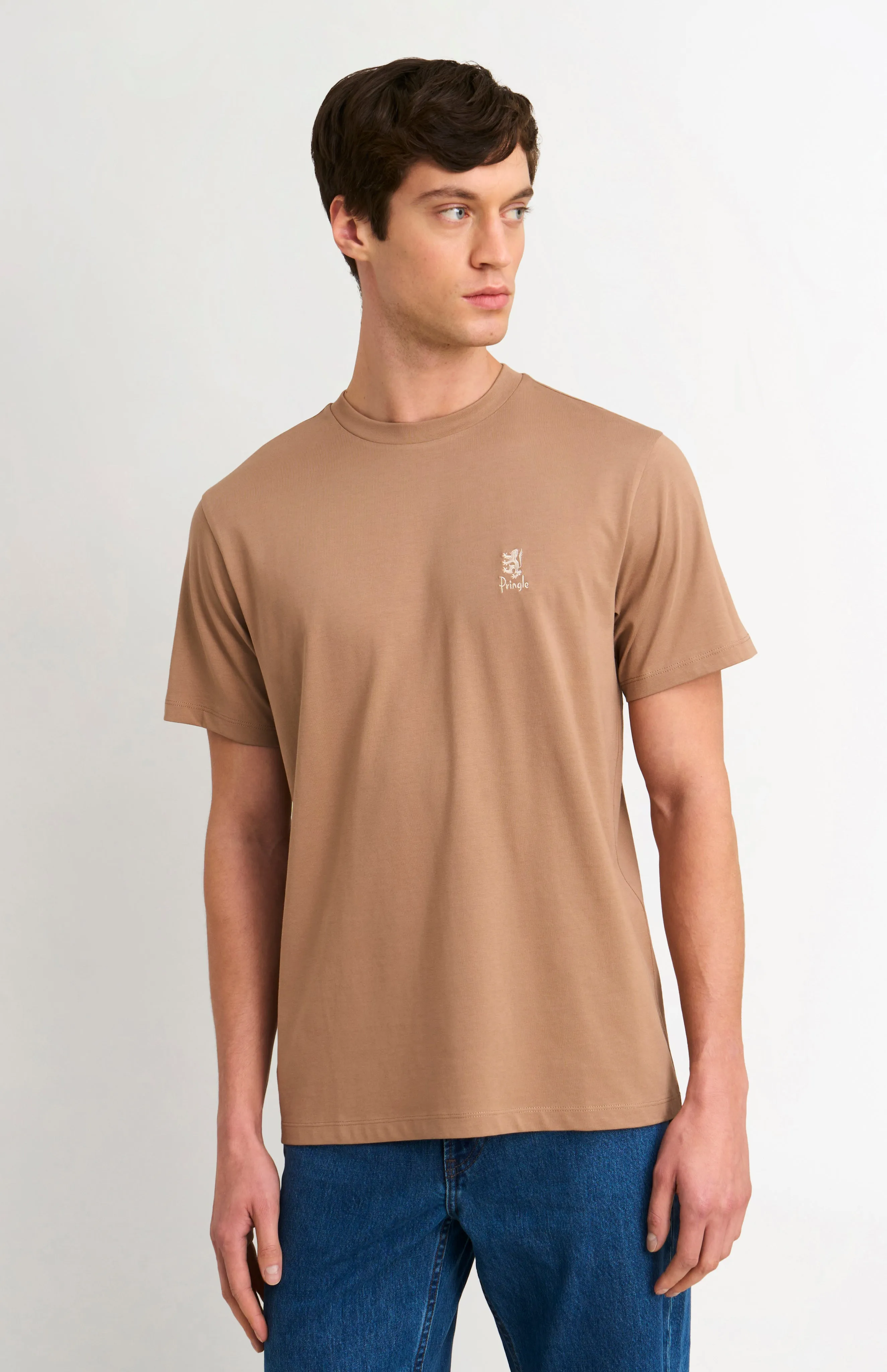 Men's Mid-weight Supima Cotton T-shirt In Mushroom sold by Pringle of Scotland