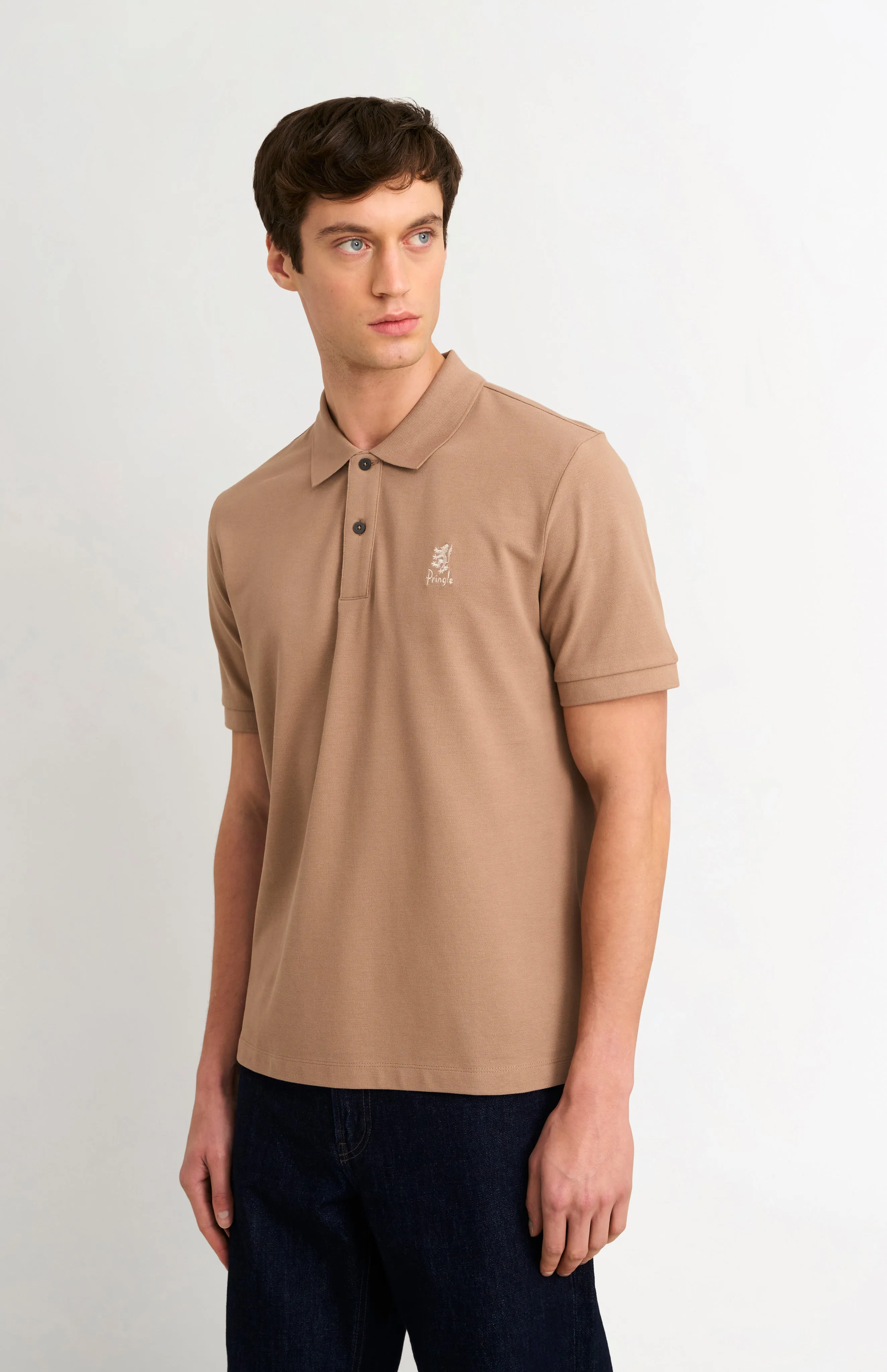 Men's Cotton Pique Polo Shirt In Mushroom sold by Pringle of Scotland