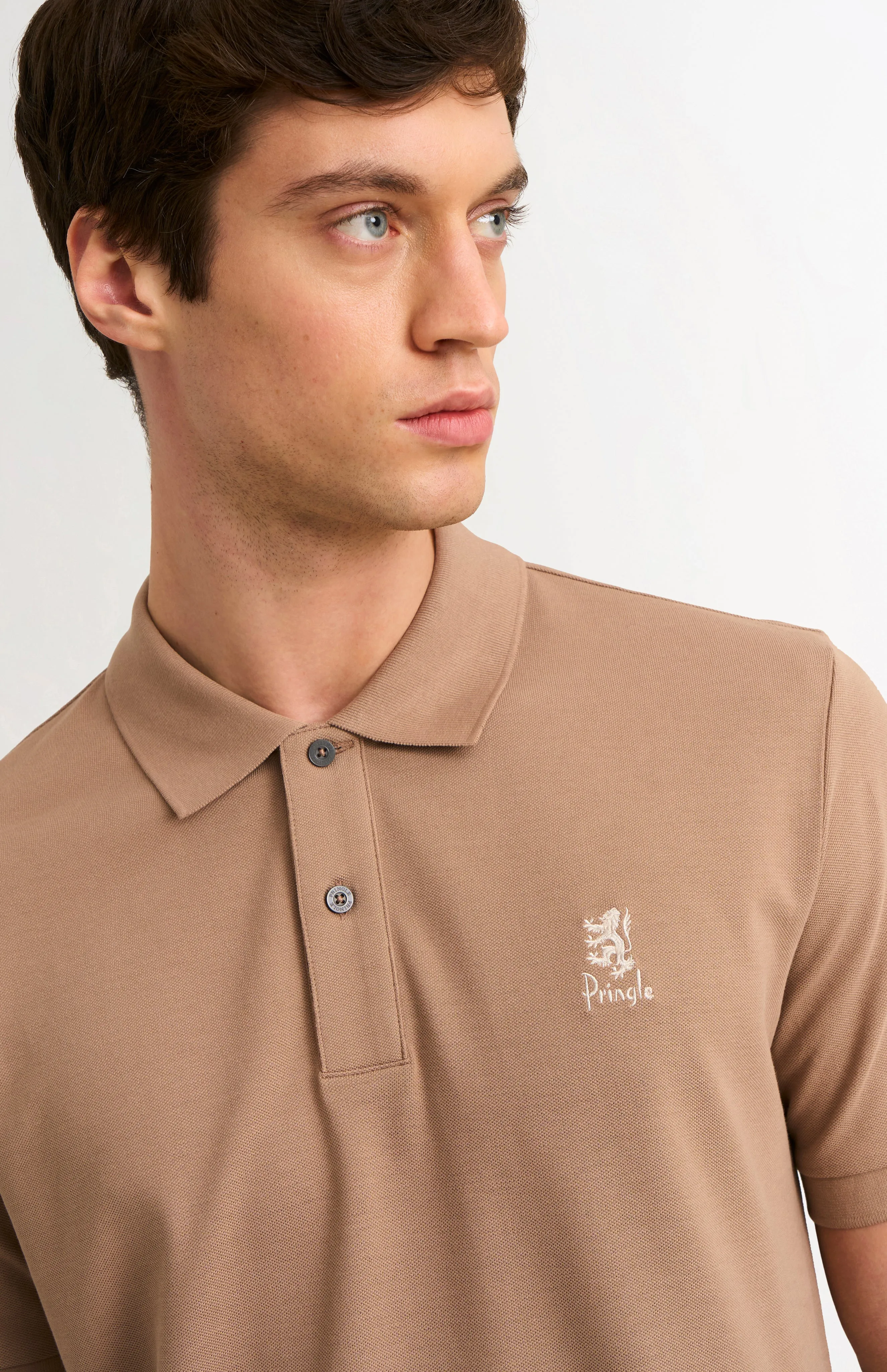 Men's Cotton Pique Polo Shirt In Mushroom sold by Pringle of Scotland product image thumbnail 3