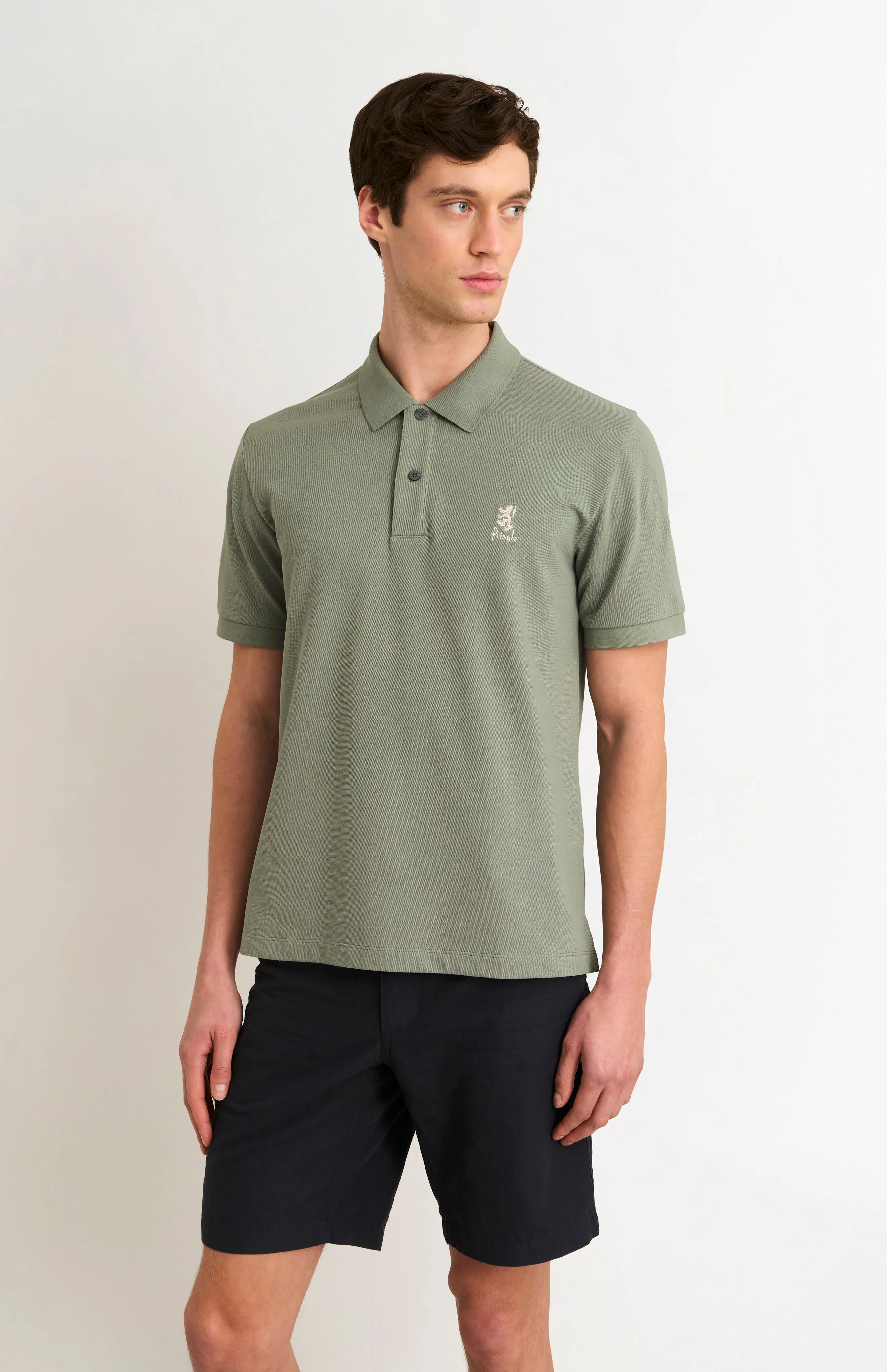 Men's Cotton Pique Polo Shirt In Sage Green sold by Pringle of Scotland