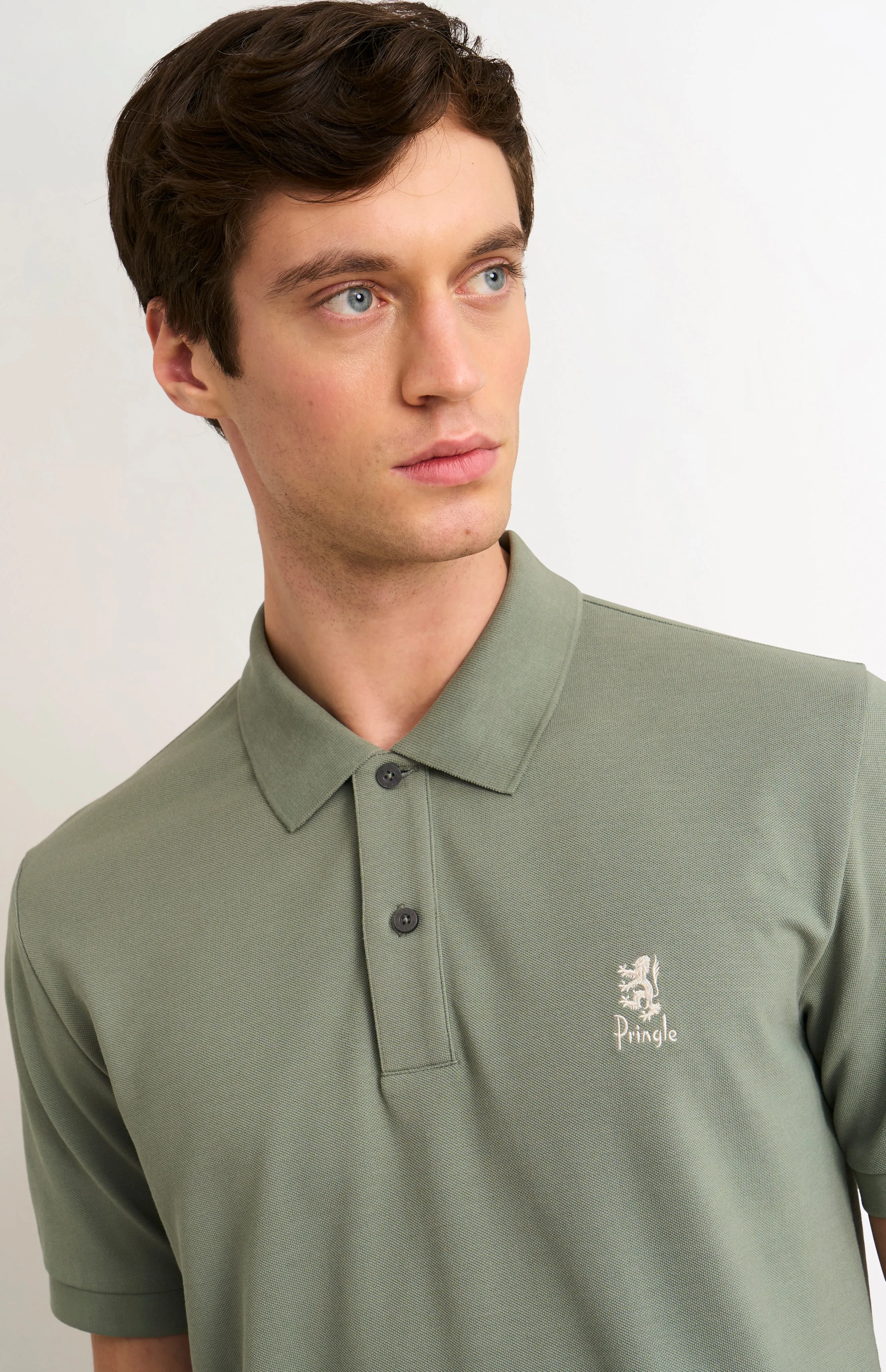 Men's Cotton Pique Polo Shirt In Sage Green sold by Pringle of Scotland product image thumbnail 3