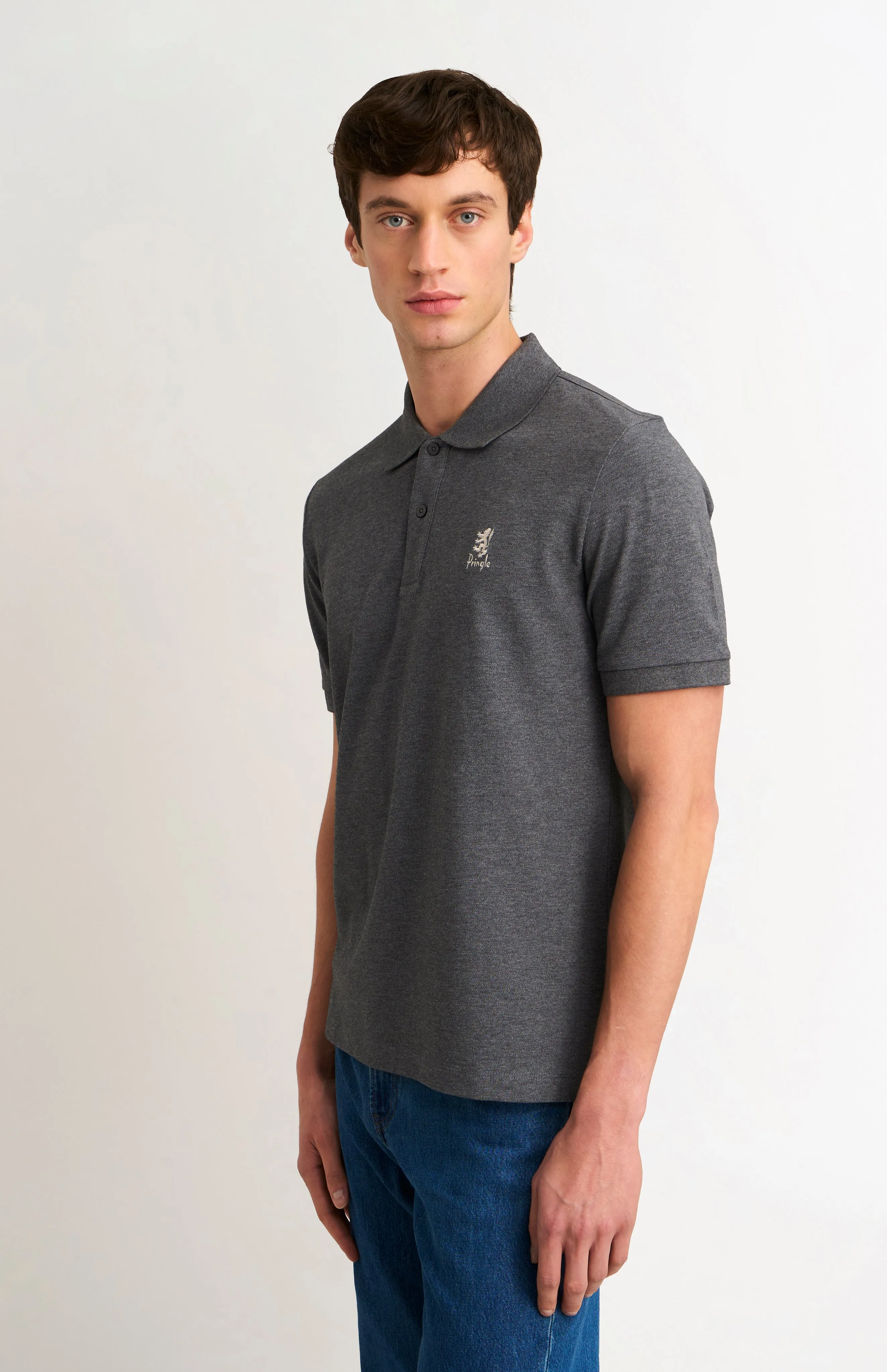 Men's Cotton Pique Polo Shirt In Charcoal sold by Pringle of Scotland