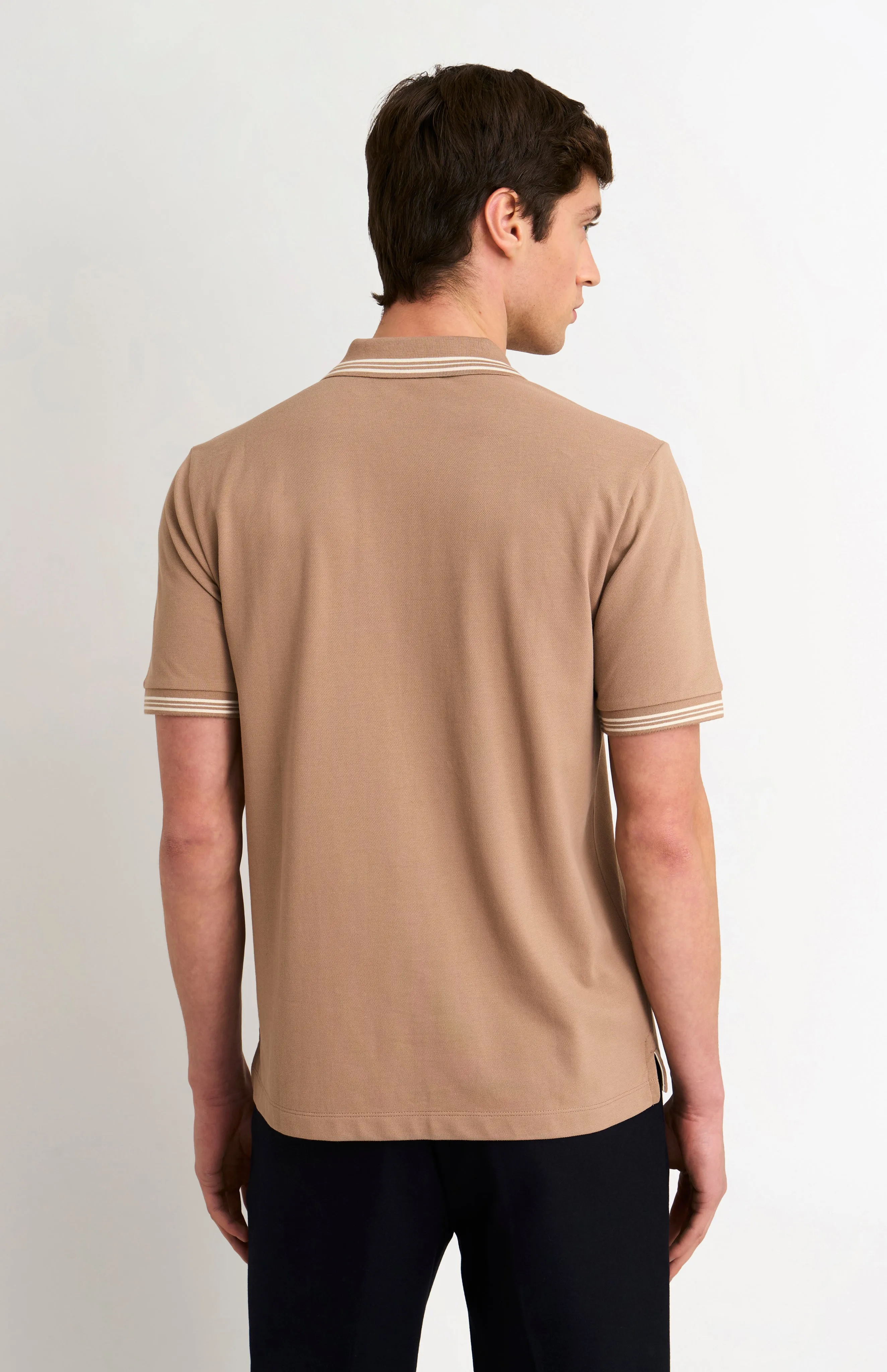 Men's Cotton Pique Polo Shirt With Tipping In Mushroom sold by Pringle of Scotland product image thumbnail 3