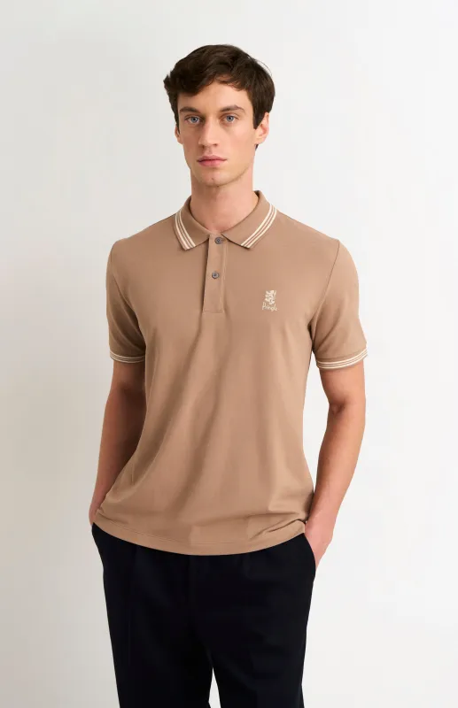 Men's Cotton Pique Polo Shirt With Tipping In Mushroom made by Pringle