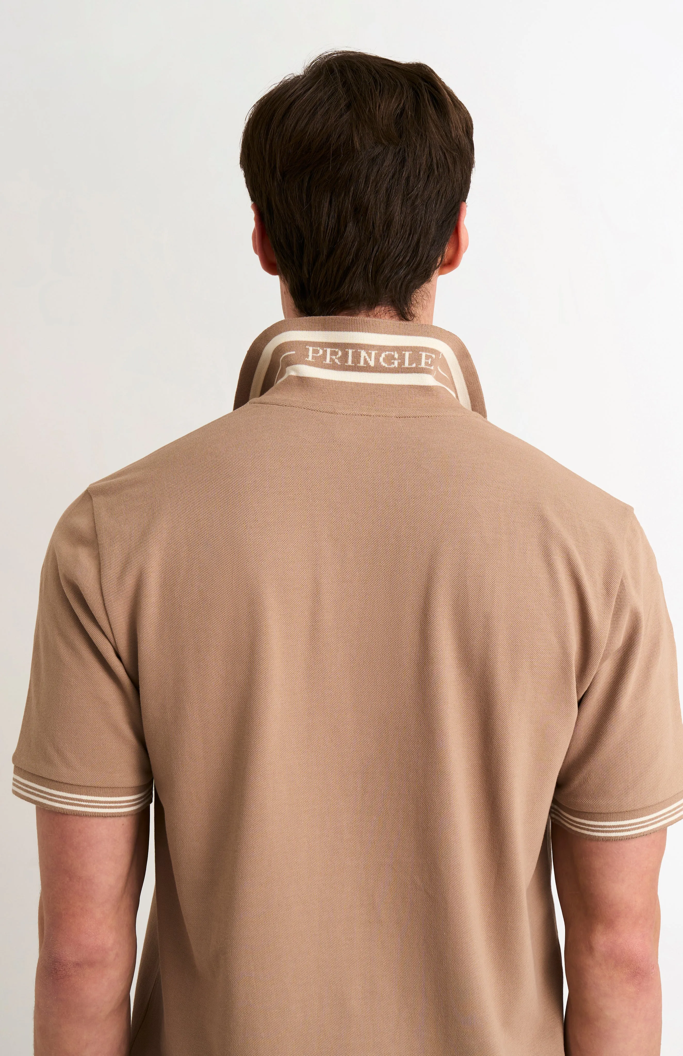 Men's Cotton Pique Polo Shirt With Tipping In Mushroom sold by Pringle of Scotland product image thumbnail 5