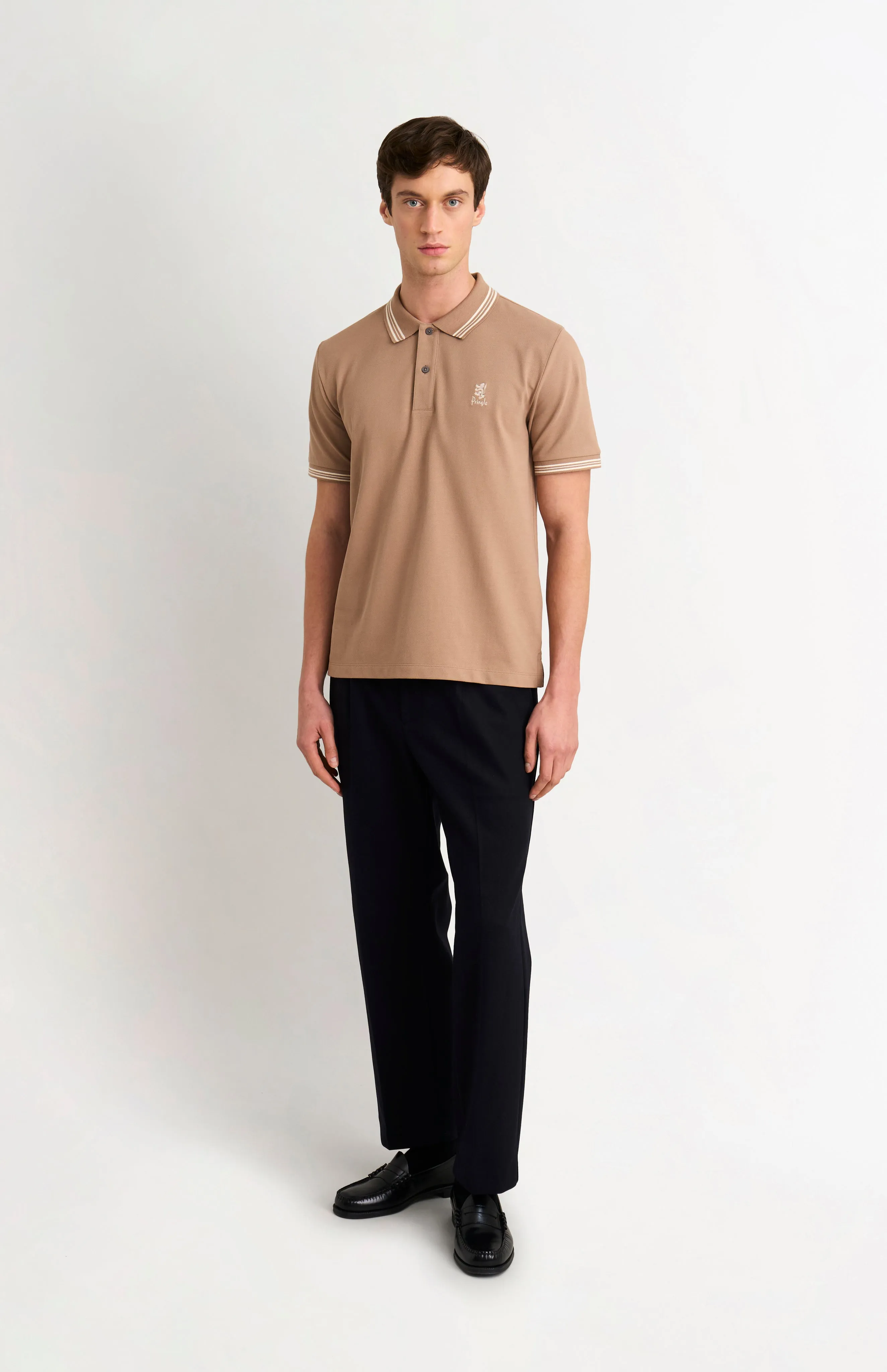Men's Cotton Pique Polo Shirt With Tipping In Mushroom sold by Pringle of Scotland product image thumbnail 2