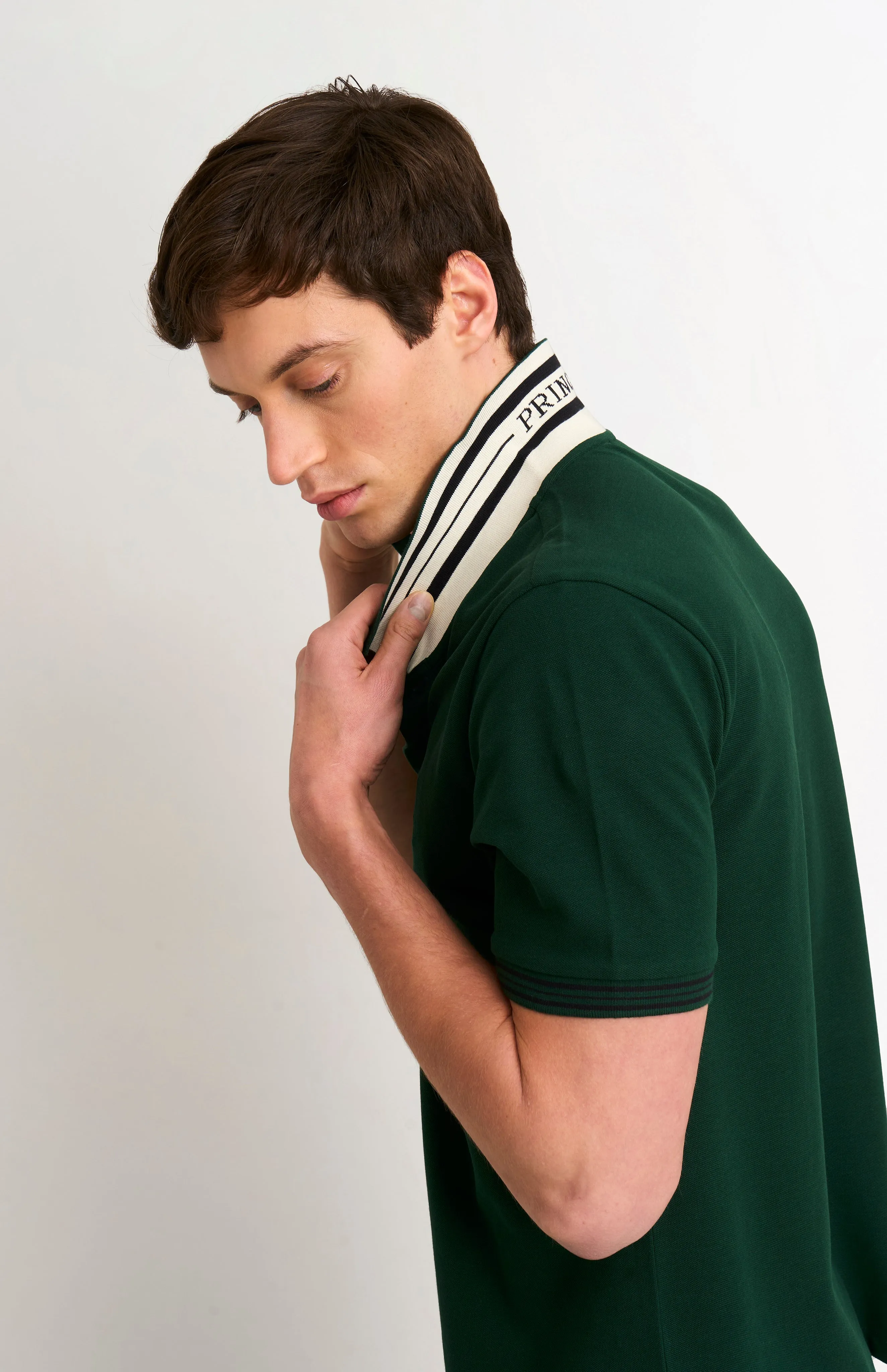 Men's Cotton Pique Polo Shirt With Tipping In Forest Green sold by Pringle of Scotland product image thumbnail 4