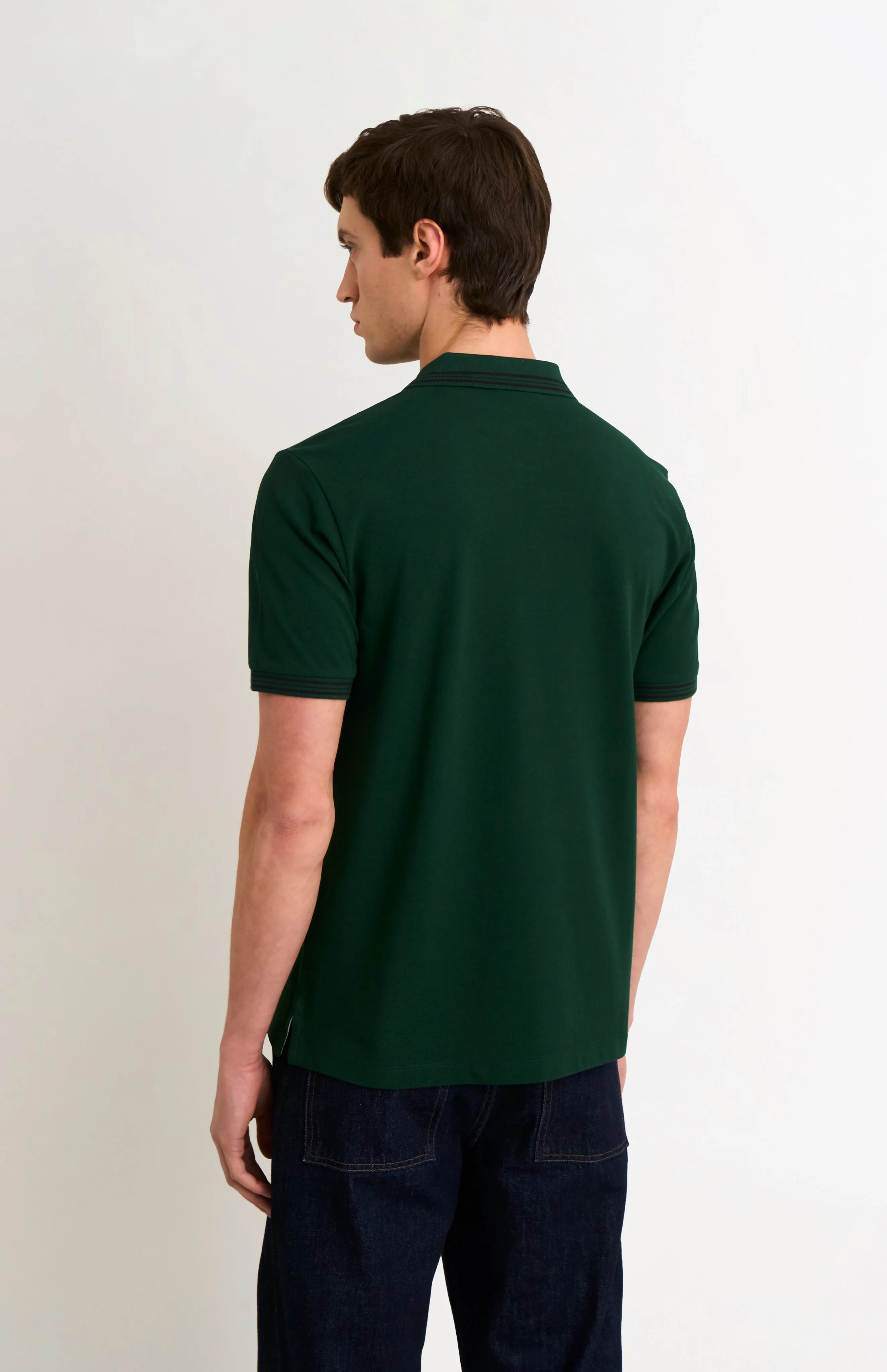 Men's Cotton Pique Polo Shirt With Tipping In Forest Green sold by Pringle of Scotland product image thumbnail 3