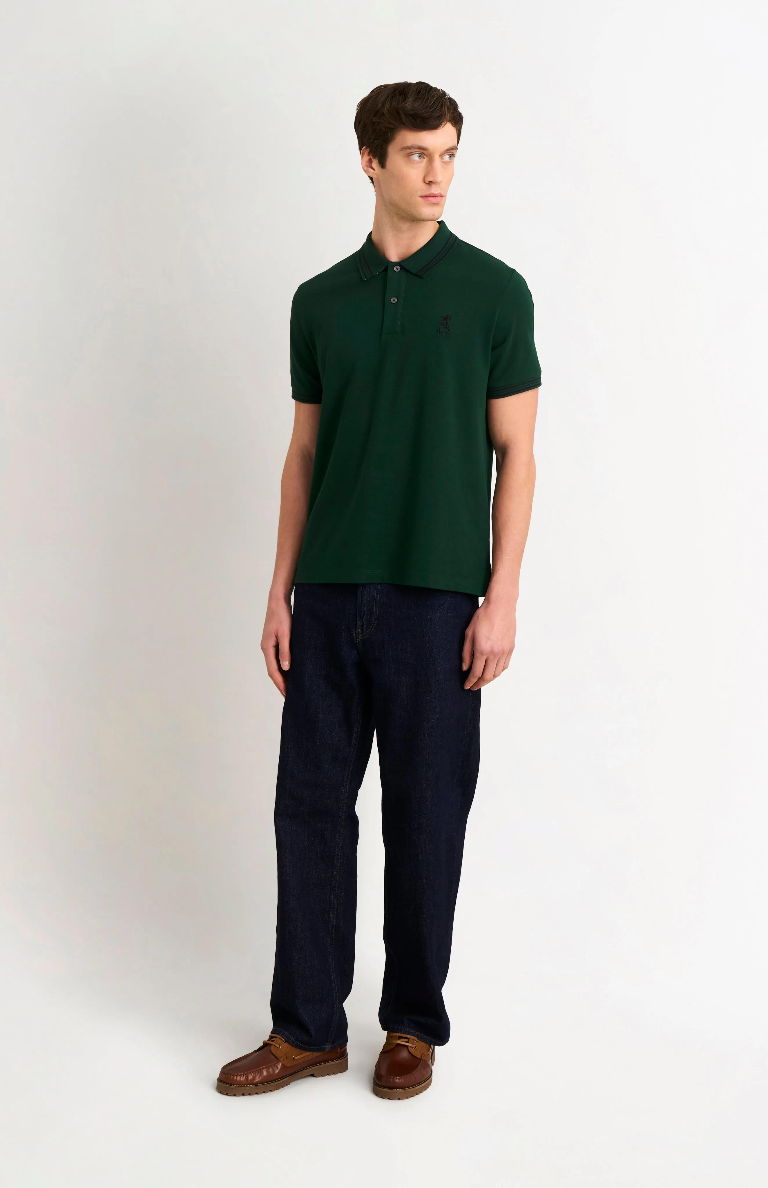 Men's Cotton Pique Polo Shirt With Tipping In Forest Green sold by Pringle of Scotland product image thumbnail 2