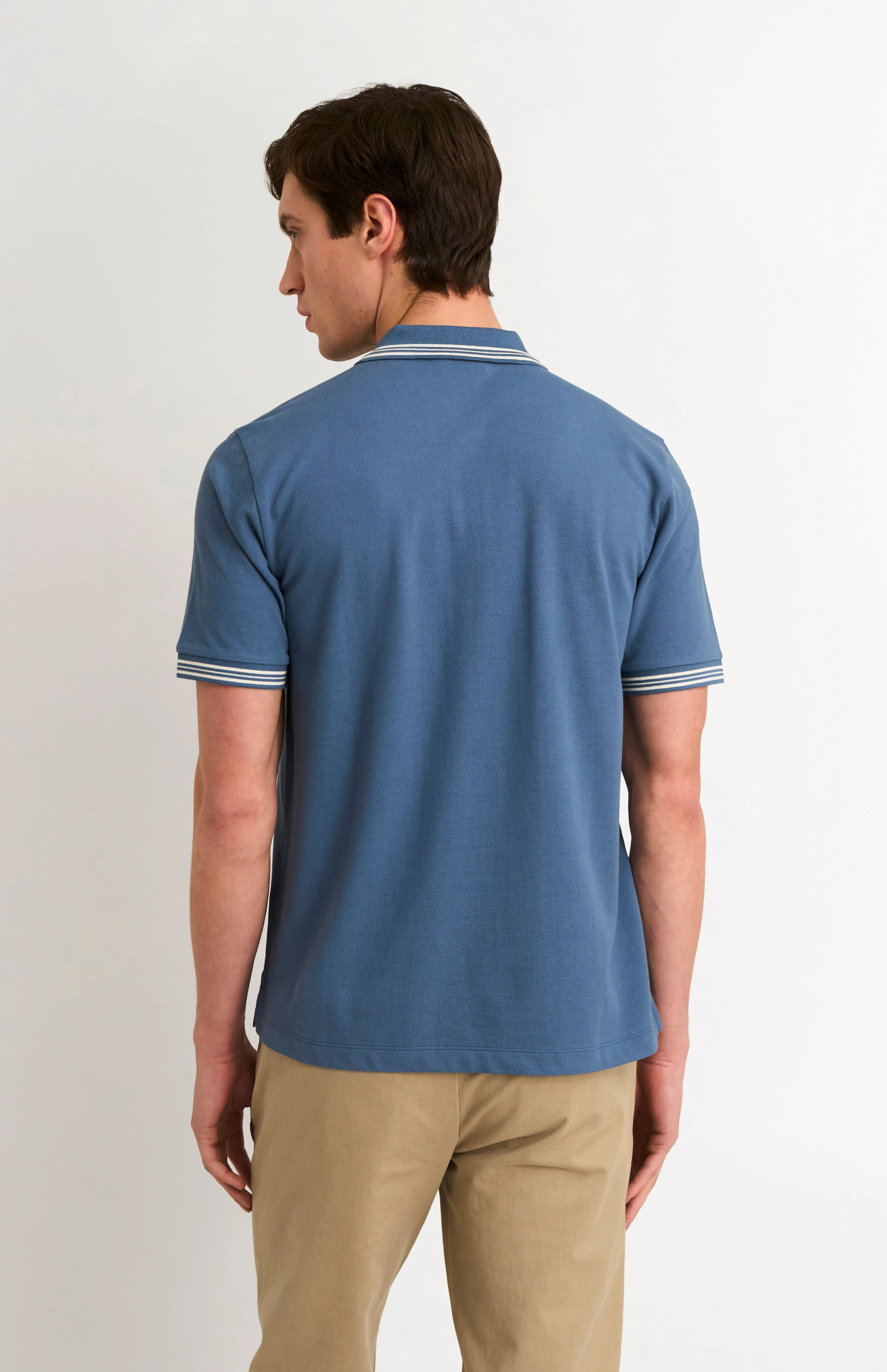 Men's Cotton Pique Polo Shirt With Tipping In Bering Sea Blue sold by Pringle of Scotland product image thumbnail 3