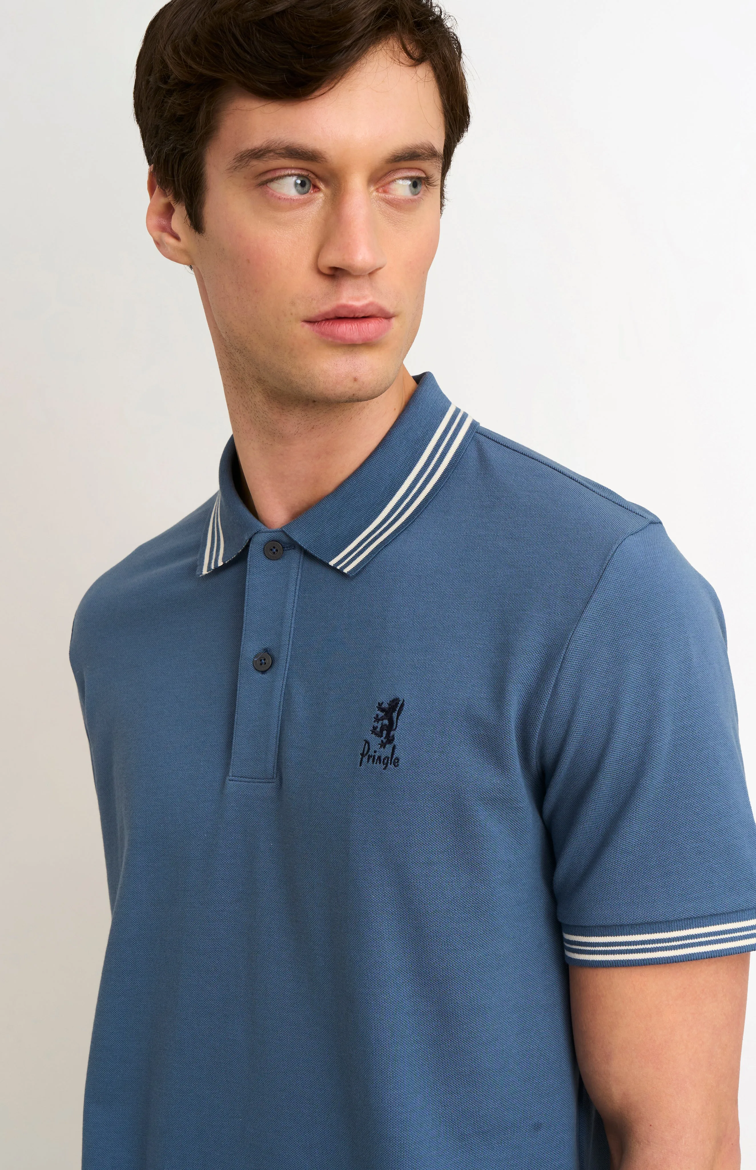 Men's Cotton Pique Polo Shirt With Tipping In Bering Sea Blue sold by Pringle of Scotland product image thumbnail 4
