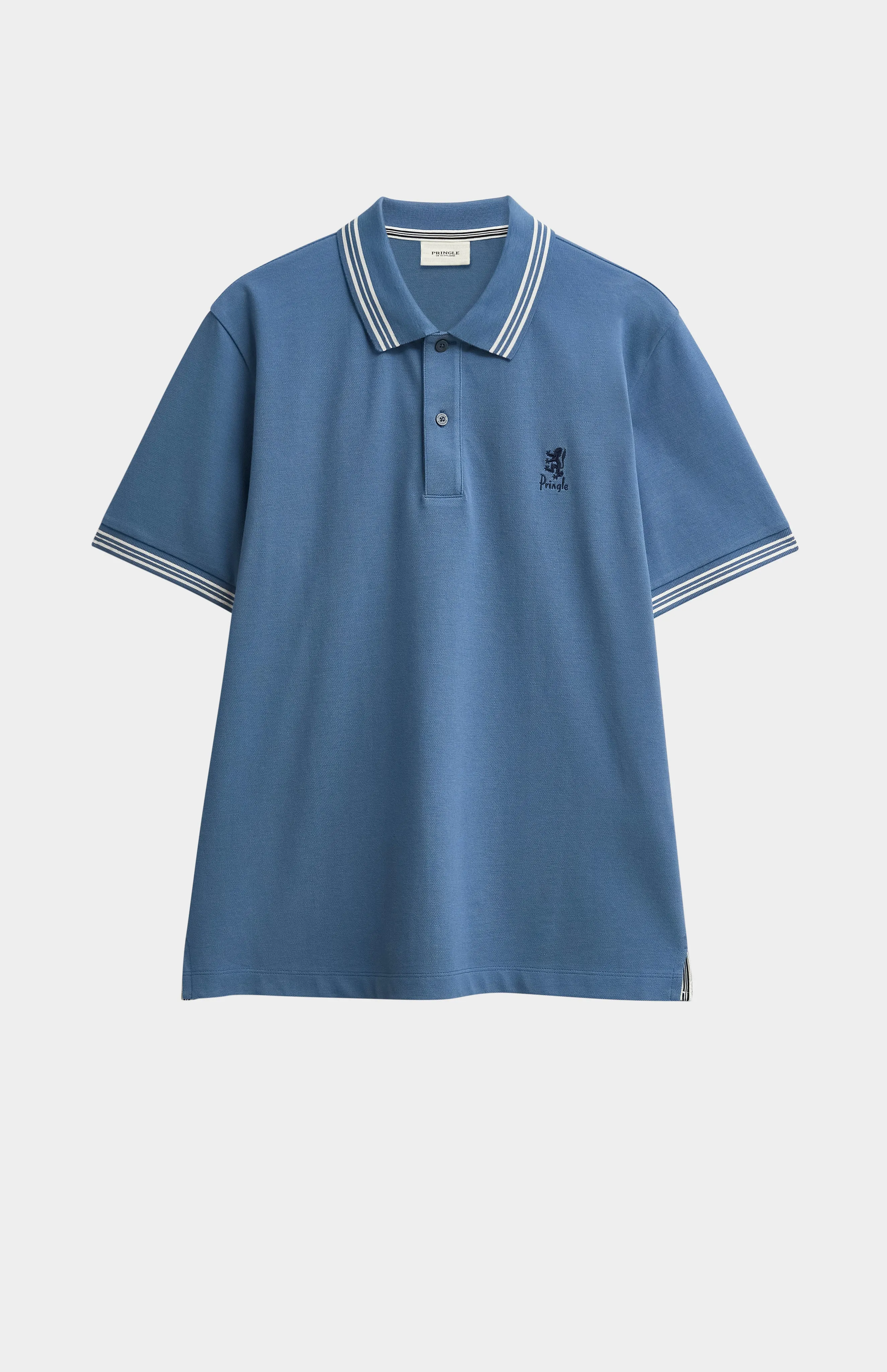 Men's Cotton Pique Polo Shirt With Tipping In Bering Sea Blue sold by Pringle of Scotland product image thumbnail 5