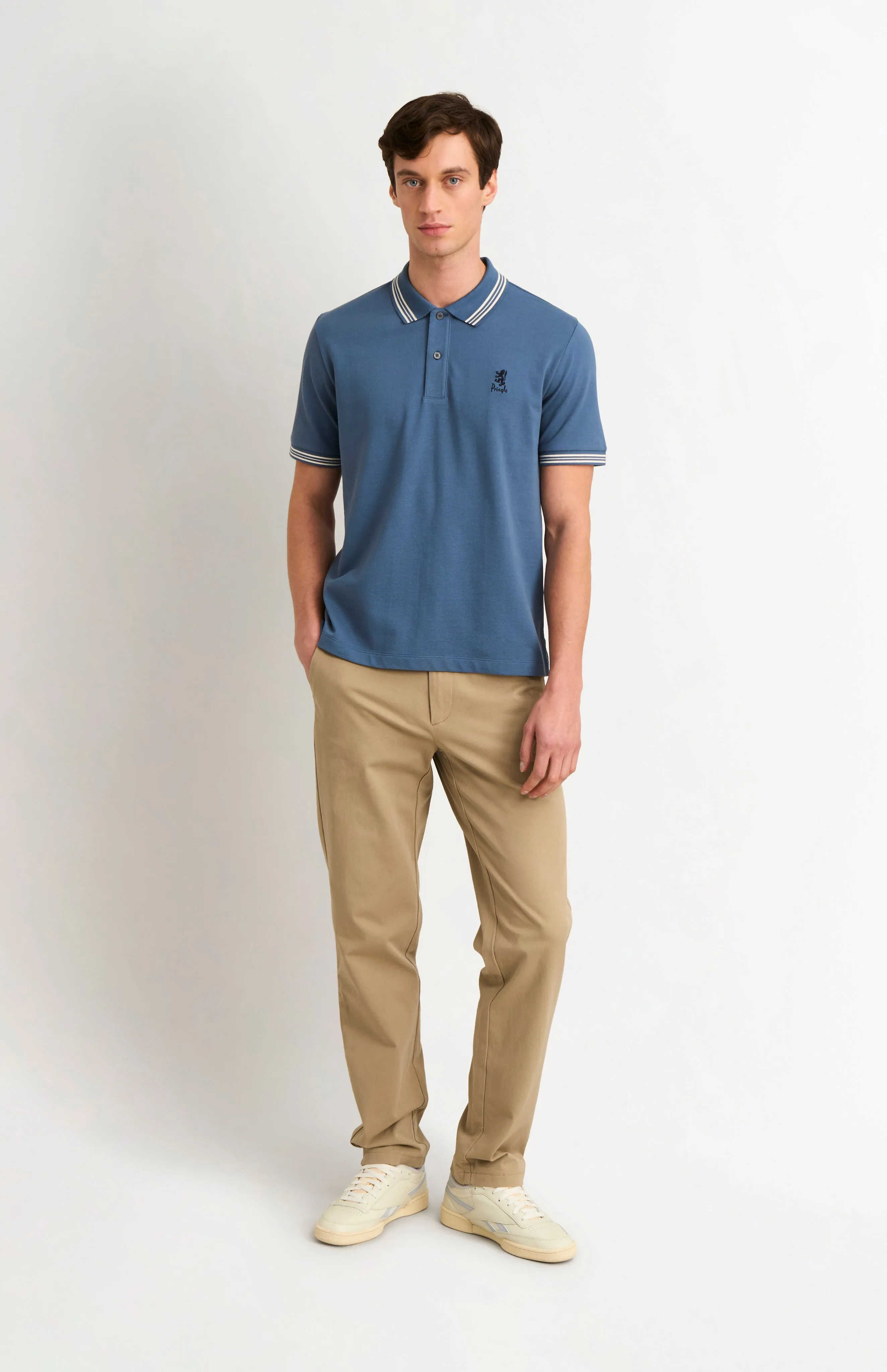 Men's Cotton Pique Polo Shirt With Tipping In Bering Sea Blue sold by Pringle of Scotland product image thumbnail 2