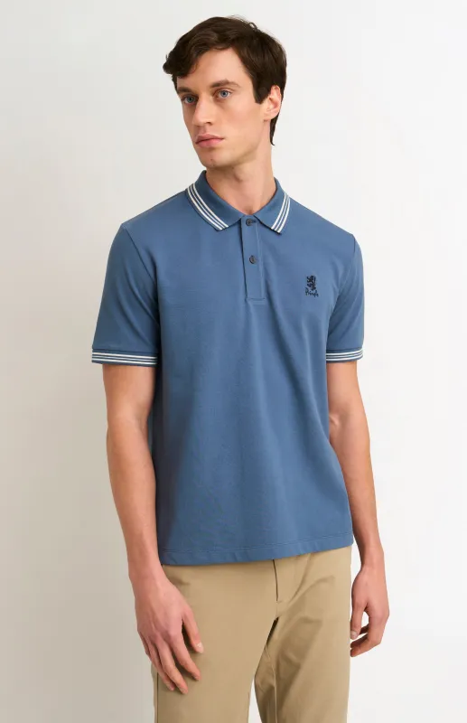 Men's Cotton Pique Polo Shirt With Tipping In Bering Sea Blue made by Pringle