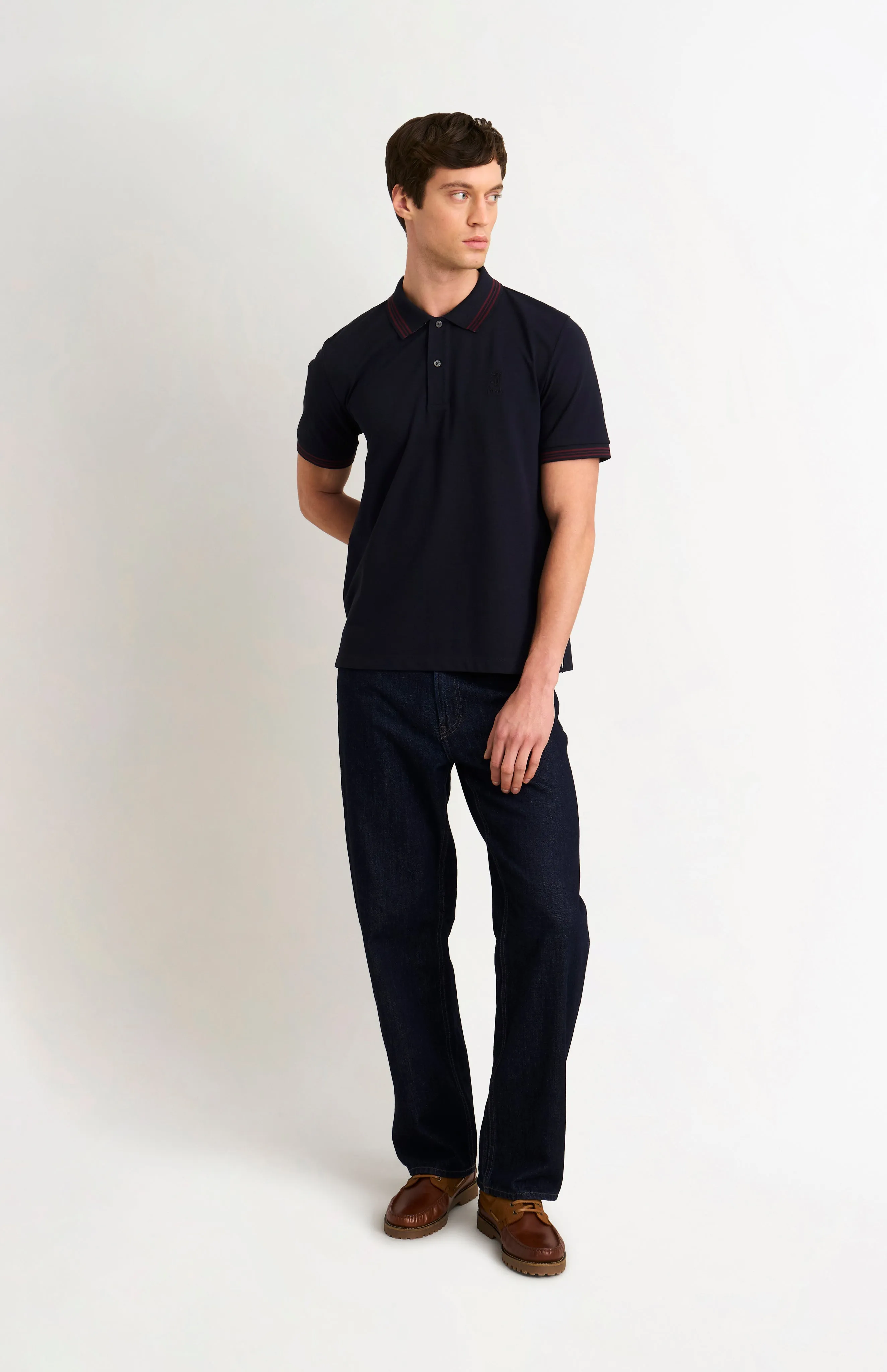 Men's Cotton Pique Polo Shirt With Tipping In Navy sold by Pringle of Scotland product image thumbnail 2