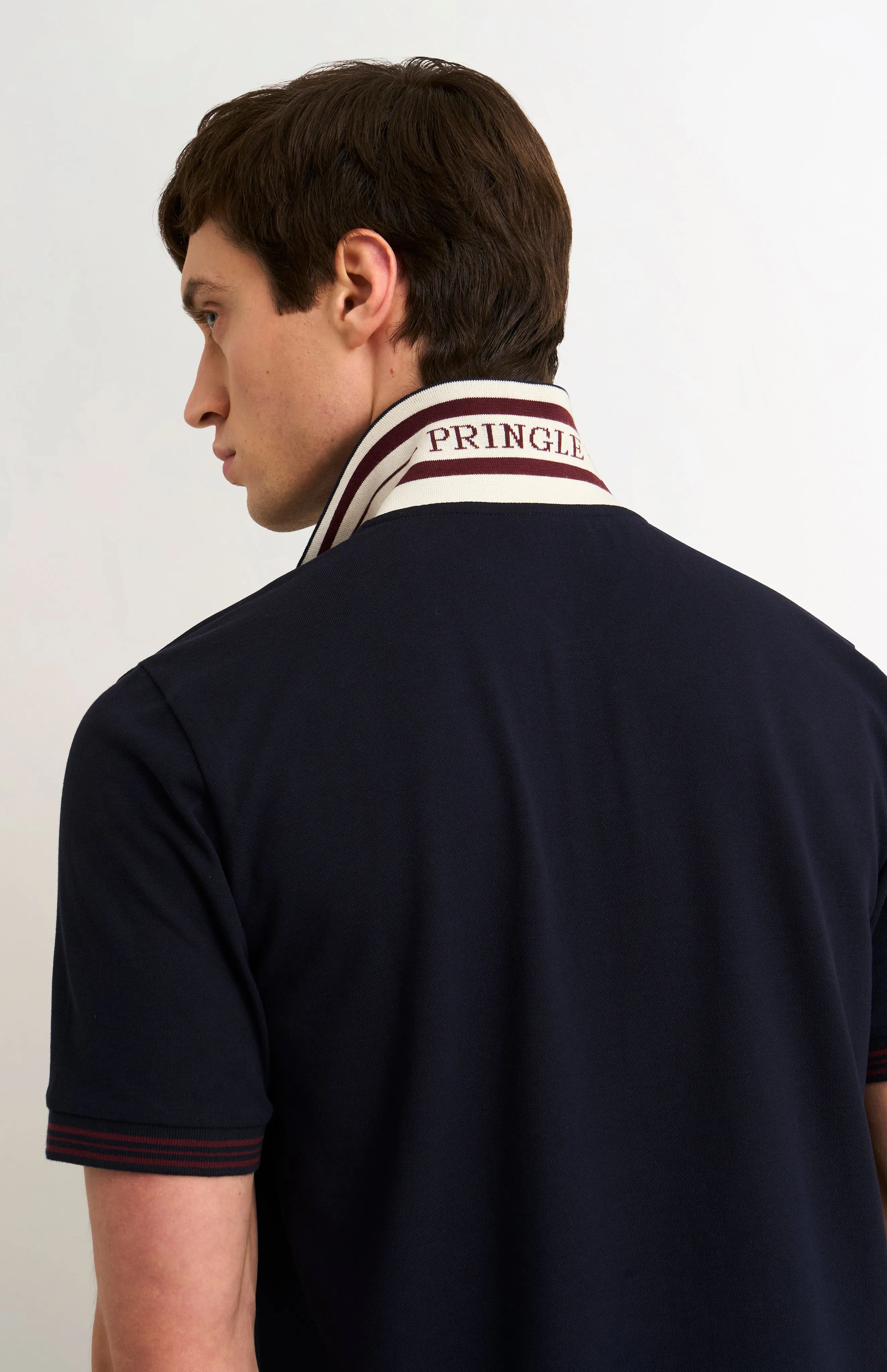 Men's Cotton Pique Polo Shirt With Tipping In Navy sold by Pringle of Scotland product image thumbnail 3