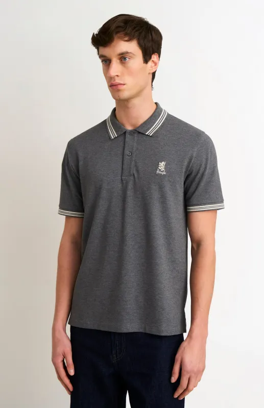 Men's Cotton Pique Polo Shirt With Tipping In Charcoal made by Pringle