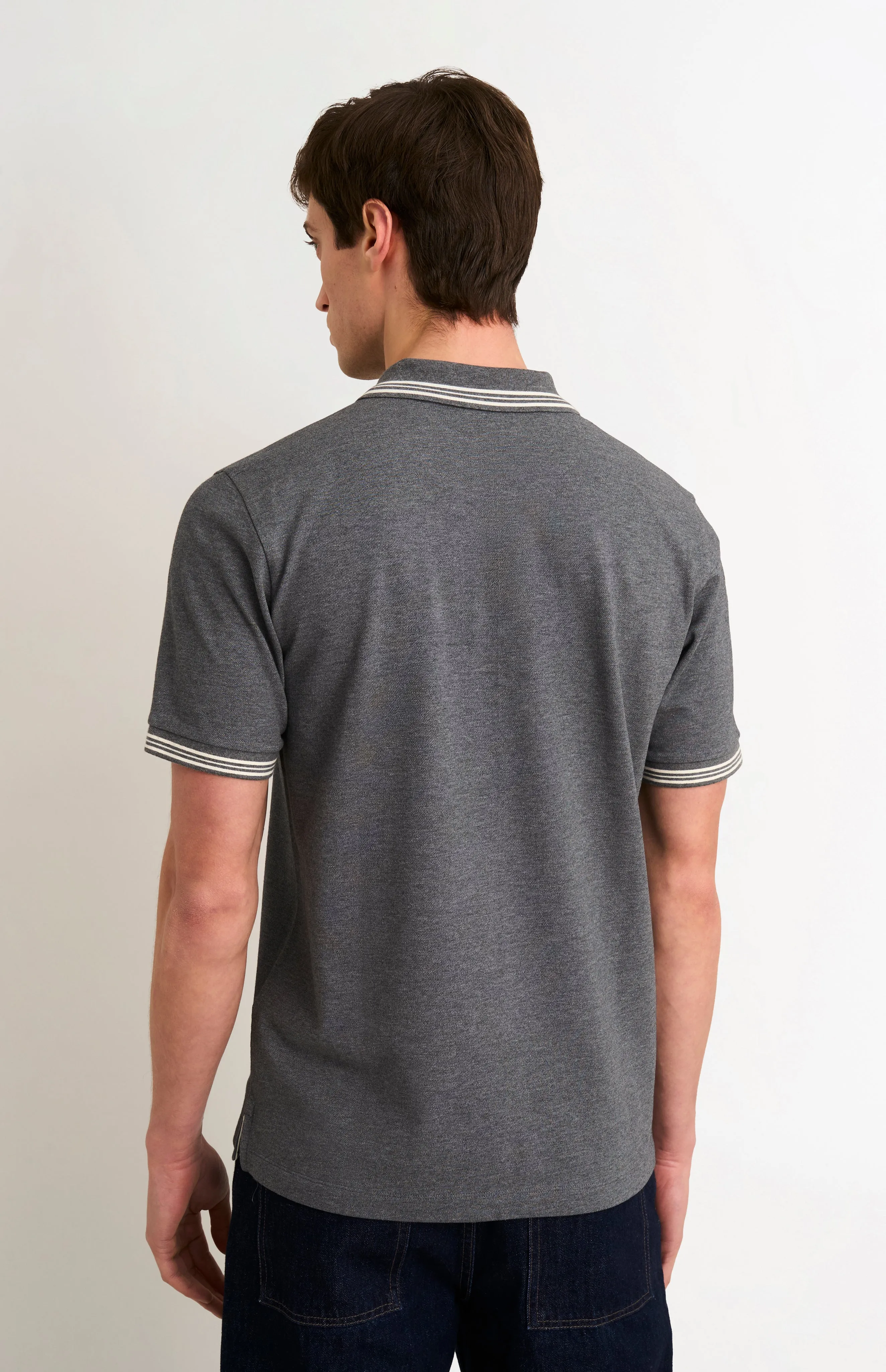 Men's Cotton Pique Polo Shirt With Tipping In Charcoal sold by Pringle of Scotland product image thumbnail 3