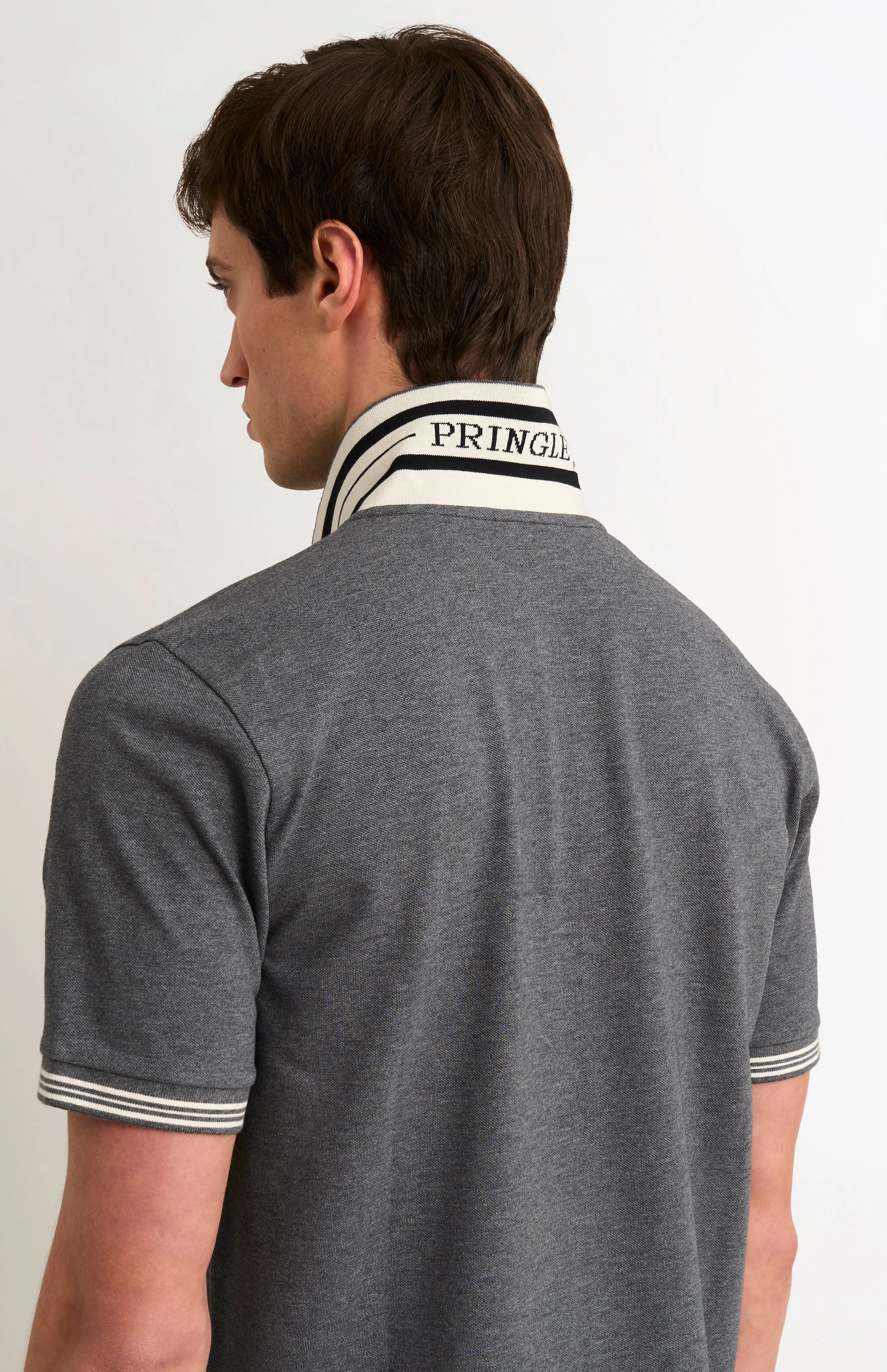 Men's Cotton Pique Polo Shirt With Tipping In Charcoal sold by Pringle of Scotland product image thumbnail 4